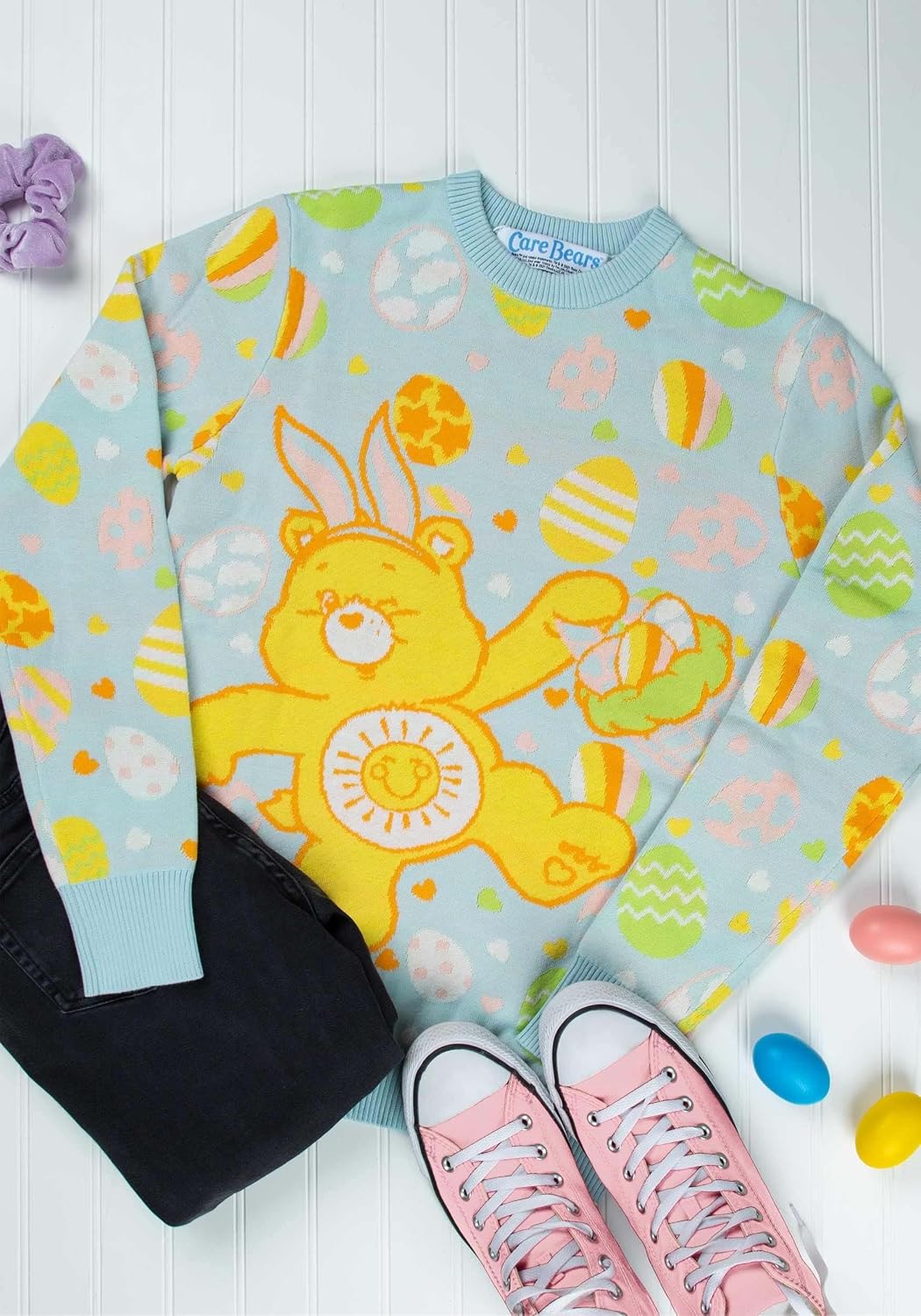 Adult Care Bears Easter Egg Hunt Unisex, Officially Licensed Pullover Ugly Sweater Funshine Bear