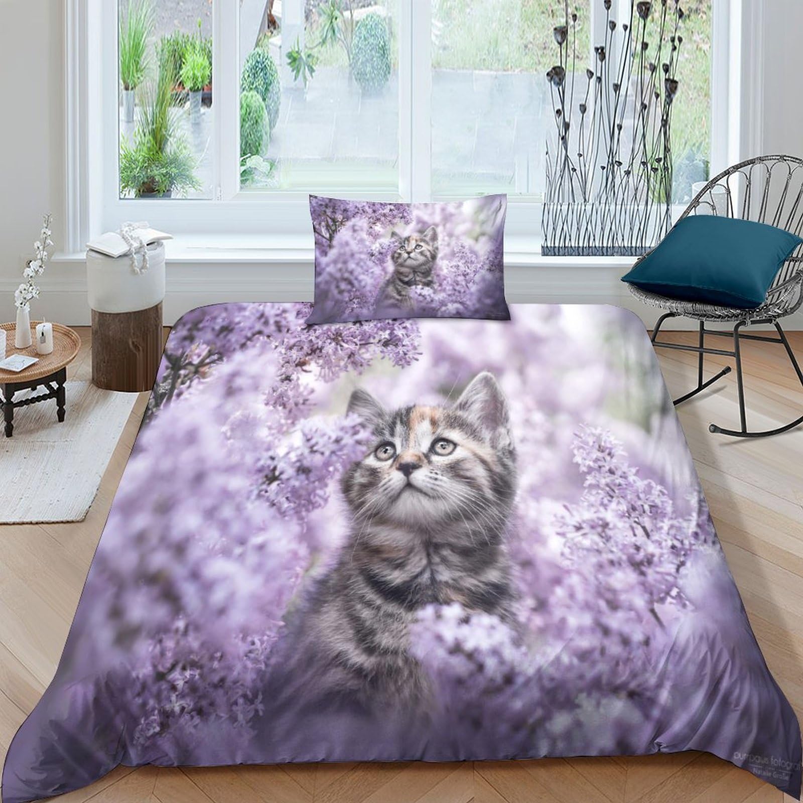 Housse de couette chat mignon impression 3D haute définition en microfibre supérieure 3 pièces