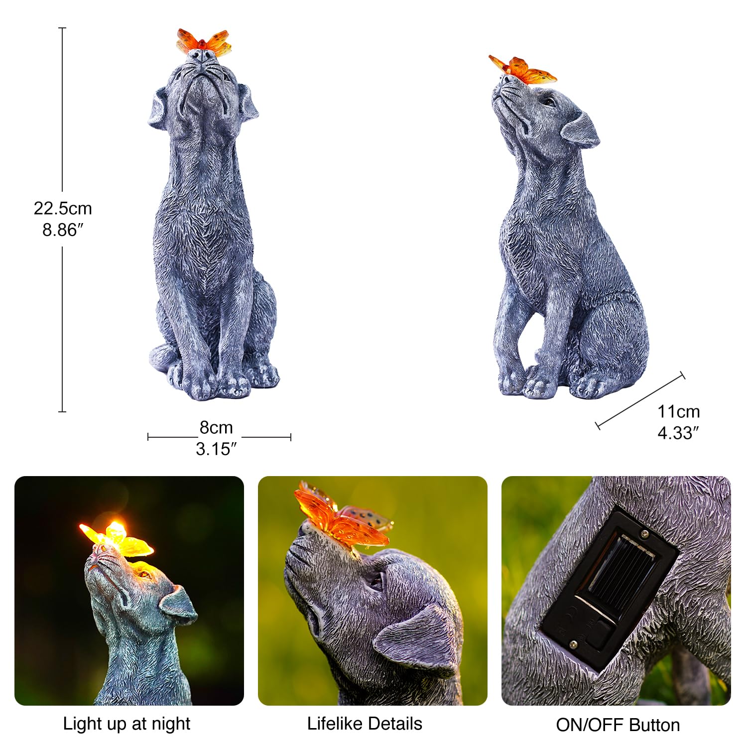 Amazon.co.jp: Yeomoo ソーラーライト付き犬の置物 - 蝶が止まる