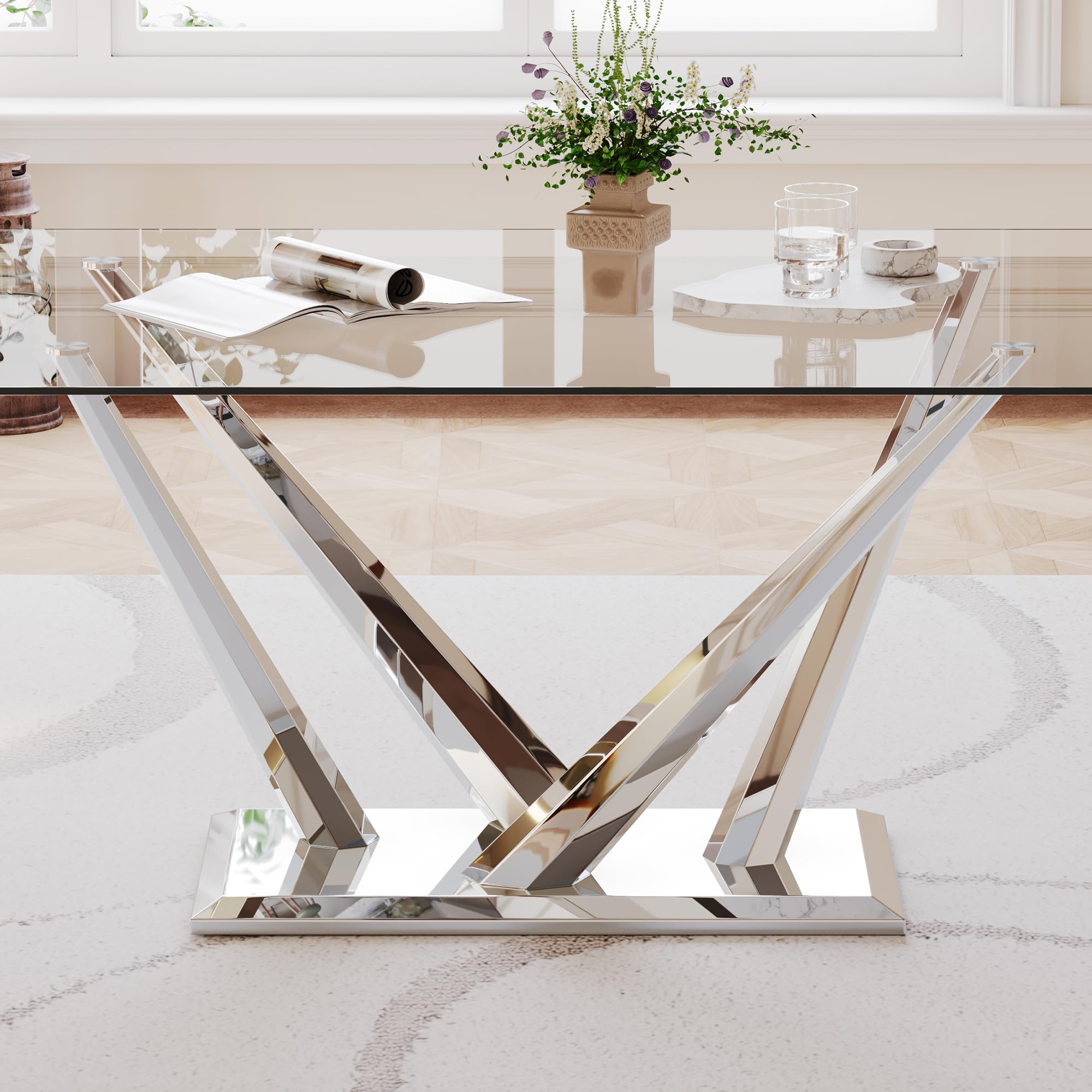  ChicFurnit Glass Top Rectangular Dining Table