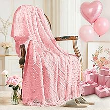 inhand Pink Knitted Throw Blanket for Couch Bed,Mothers Day/Mom Birthday Gifts for Mom from Daughter Son,Romantic Decor for Her Him Girlfriend Wife, Farmhouse Warm Woven for Women,50"x60"