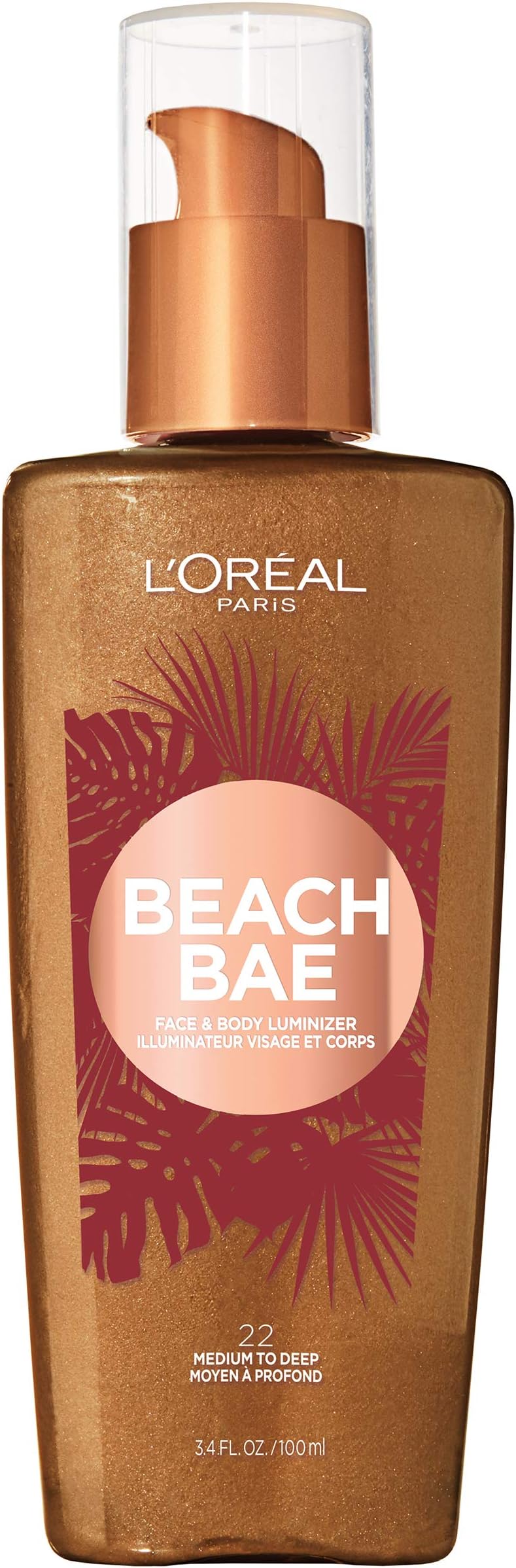 L'Oreal Paris Makeup Summer Belle Makeup, Beach Bae Face & Body Liquid Luminizer, Medium to Deep, 3.9 fl. oz.
