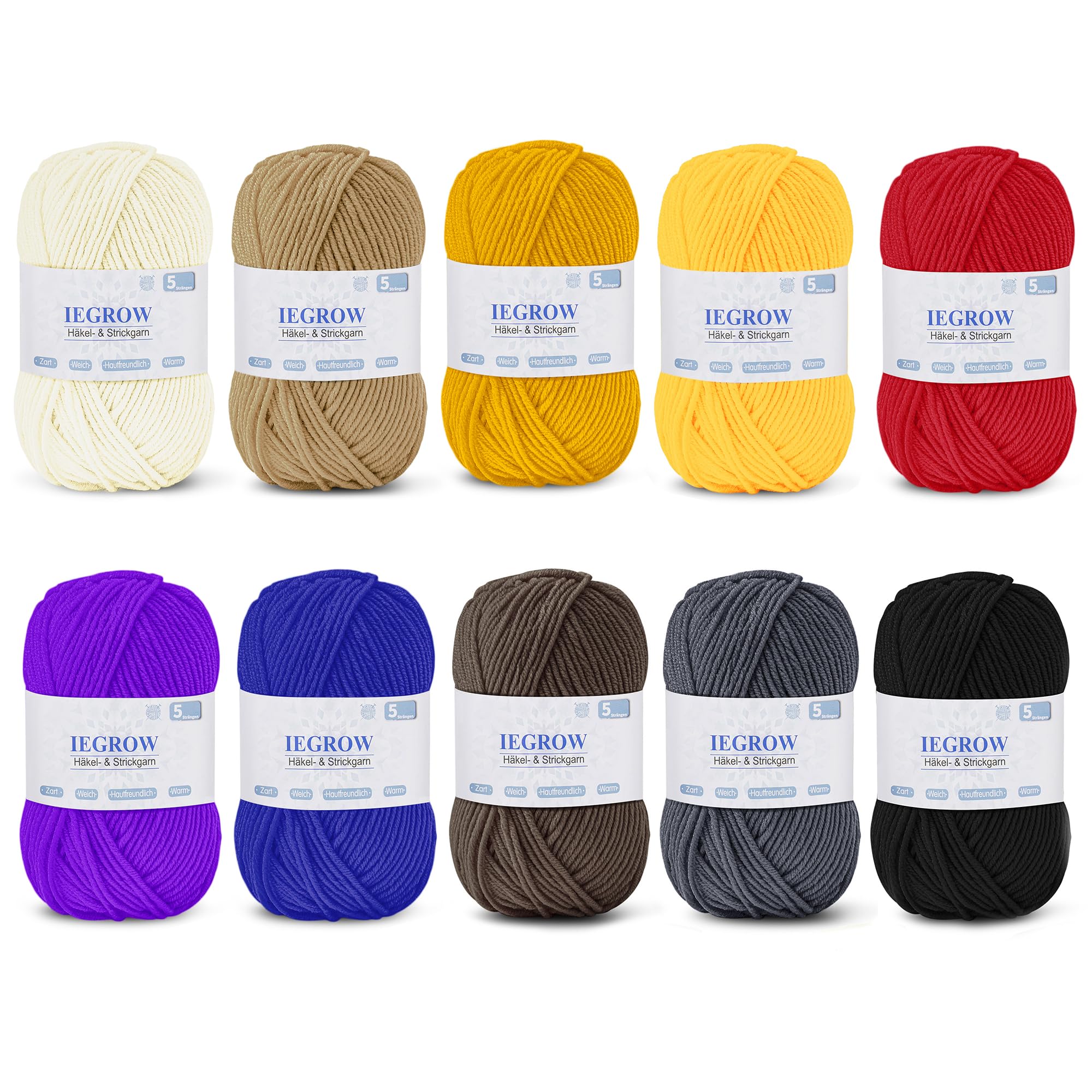 Häkelgarn (50g x 5 Farben), 5-fach Garn zum Stricken, Garn zum Häkeln und Stricken, Handstrickgarn-Sets