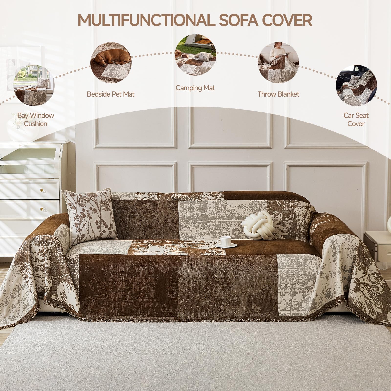 Amazon.com: REDKISS Chenille Couch Cover for 2-Cushion Sofa, Non