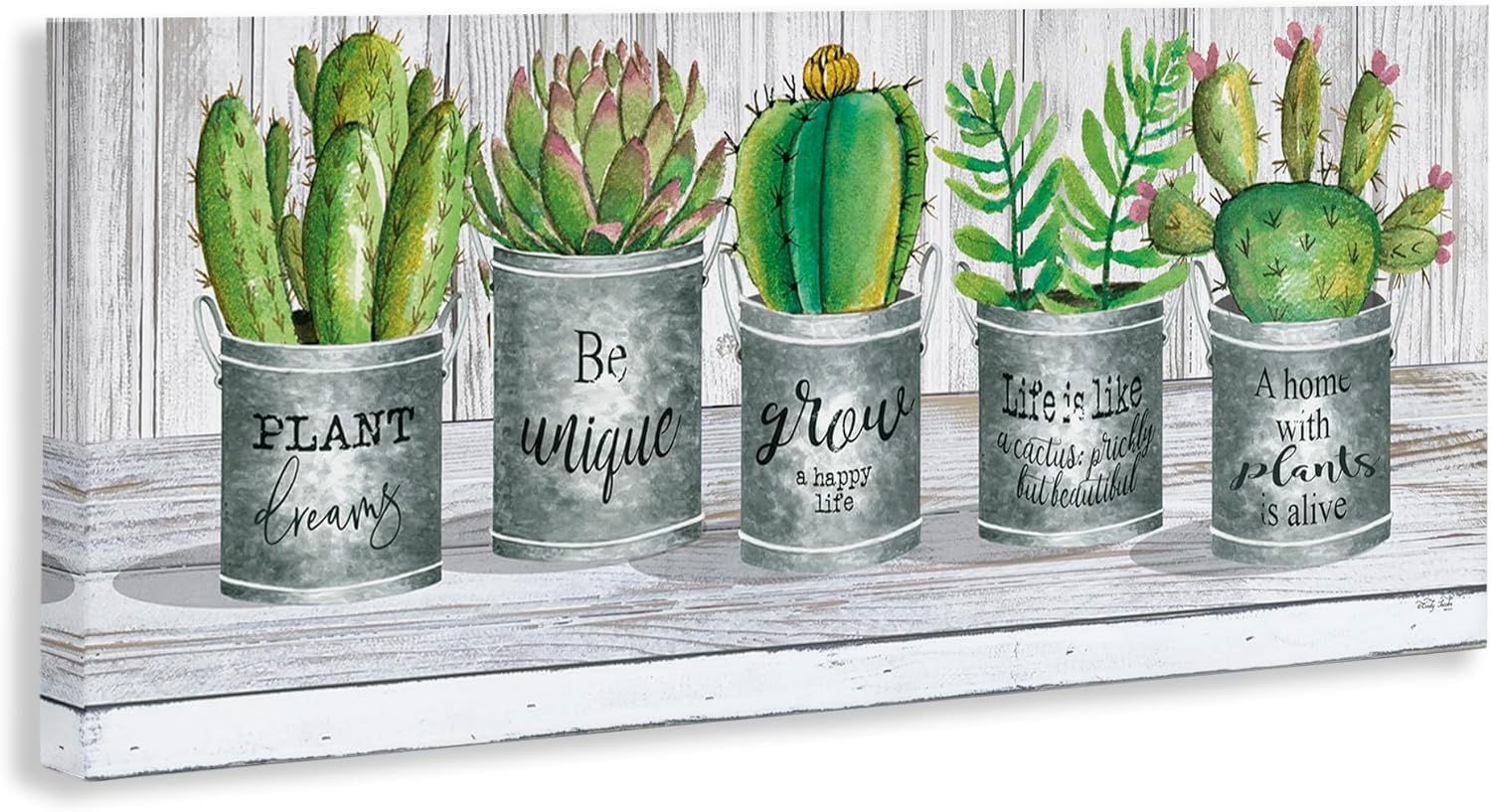 Stupell Industries Succulent and Cactus Jars with Plant Life Puns, Designed by Cindy Jacobs Wall Art, 13x30, Canvas