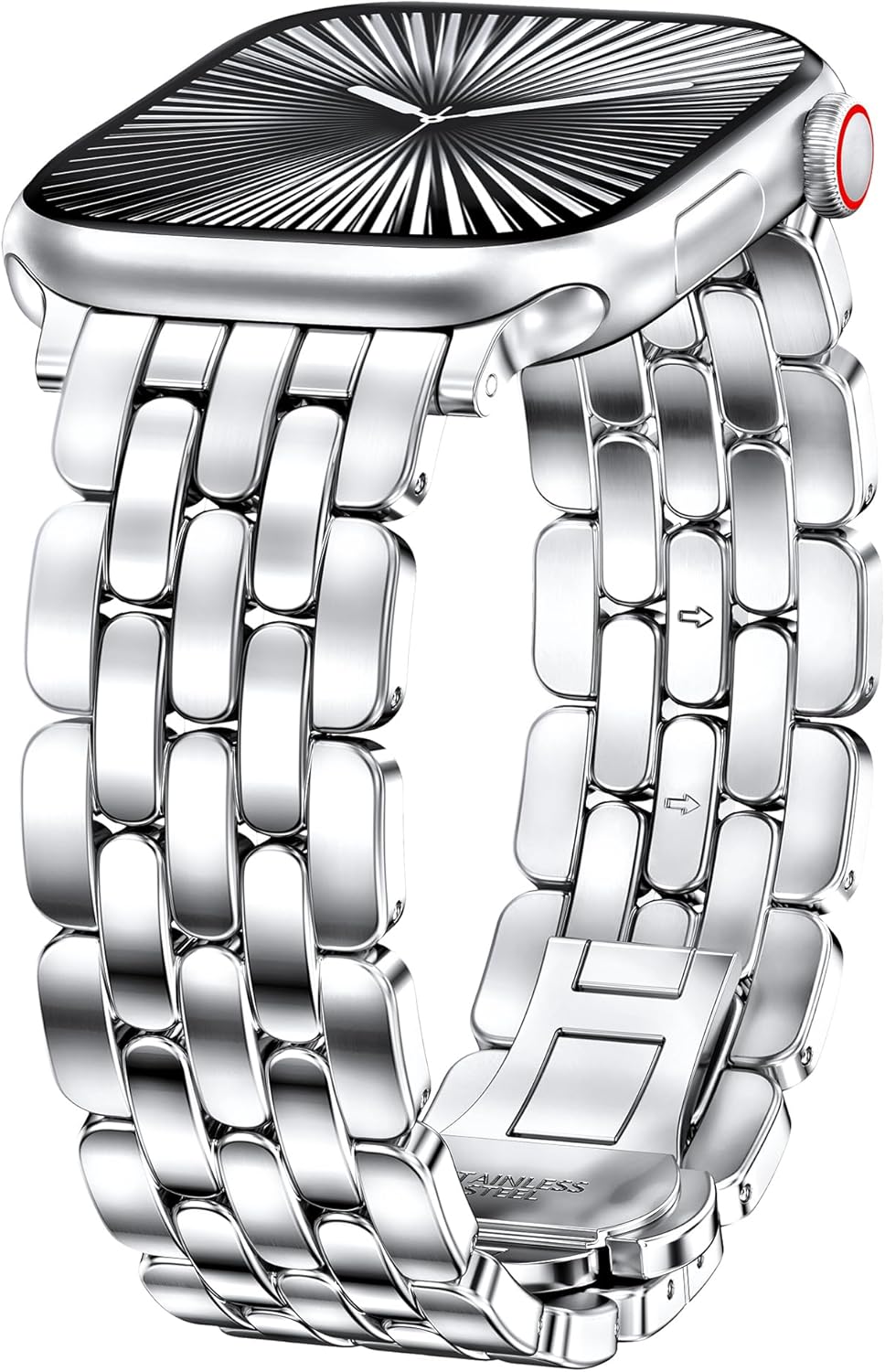 TOYOUTHS Designer Vintage Dressy Bracelet for Apple Watch Band Women 42/40/41/38/44/45/46/49mm, Stainless Steel Elegant Luxury Metal Strap for iWatch Series 11 10 9 8 7 6 5 4 SE/Ultra 3 2 1 Silver-Brushed&Shiny 38/40/41/42mm(Series 11/10)