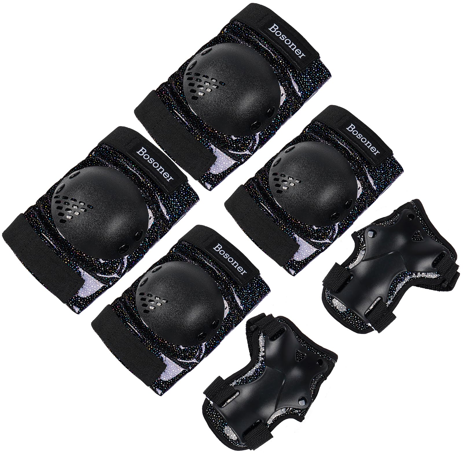 Kids/Youth Knee Pad Elbow Pads Guards Protective Gear Set for Roller Skates Cycling BMX Bike Skateboard Inline Skatings Scooter Riding Sports (Starry Black, Medium(6-15 years))