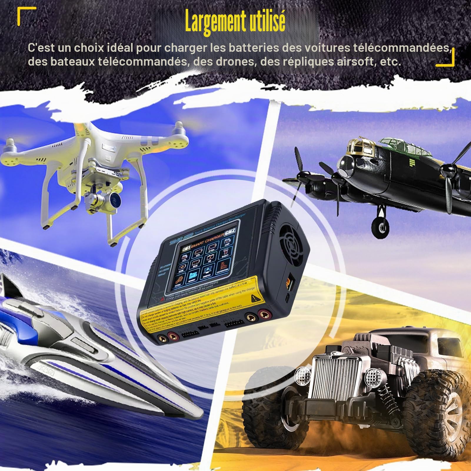 Chargeur Lipo équilibreur RC Chargeur Batterie lipo Double Chargeur DC/AC 11-18V 240W AC 100-240V 150W Détection Auto LiPo/Lilon/Life/NiMH/NiCd/PB/NiMH Écran Tactile LCD 3,2 Pouces 10A (T240)