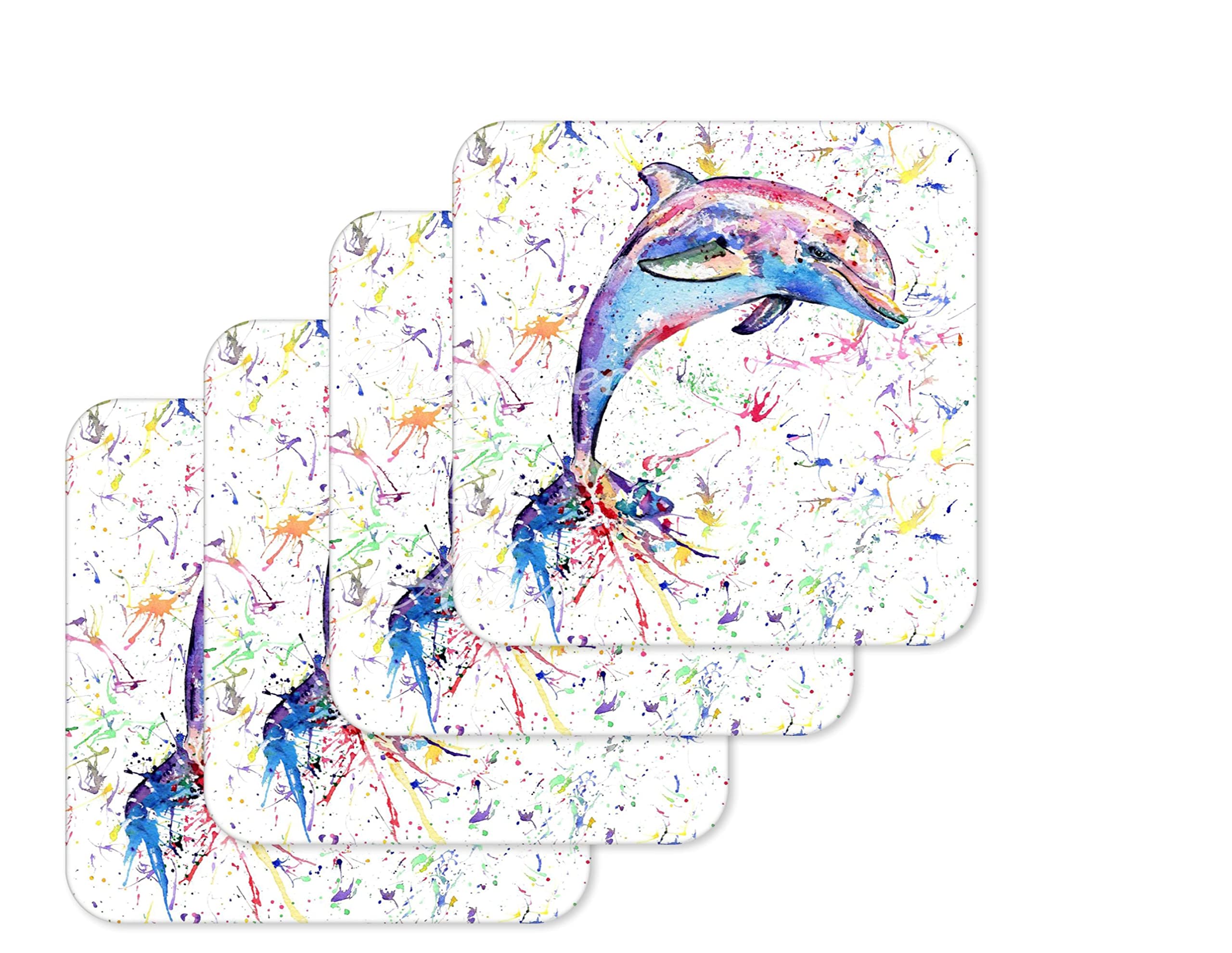 Coaster Dolphin Sea Animals Coasters Watercolour Art Gift Work Office Dining Tea coffee (4)