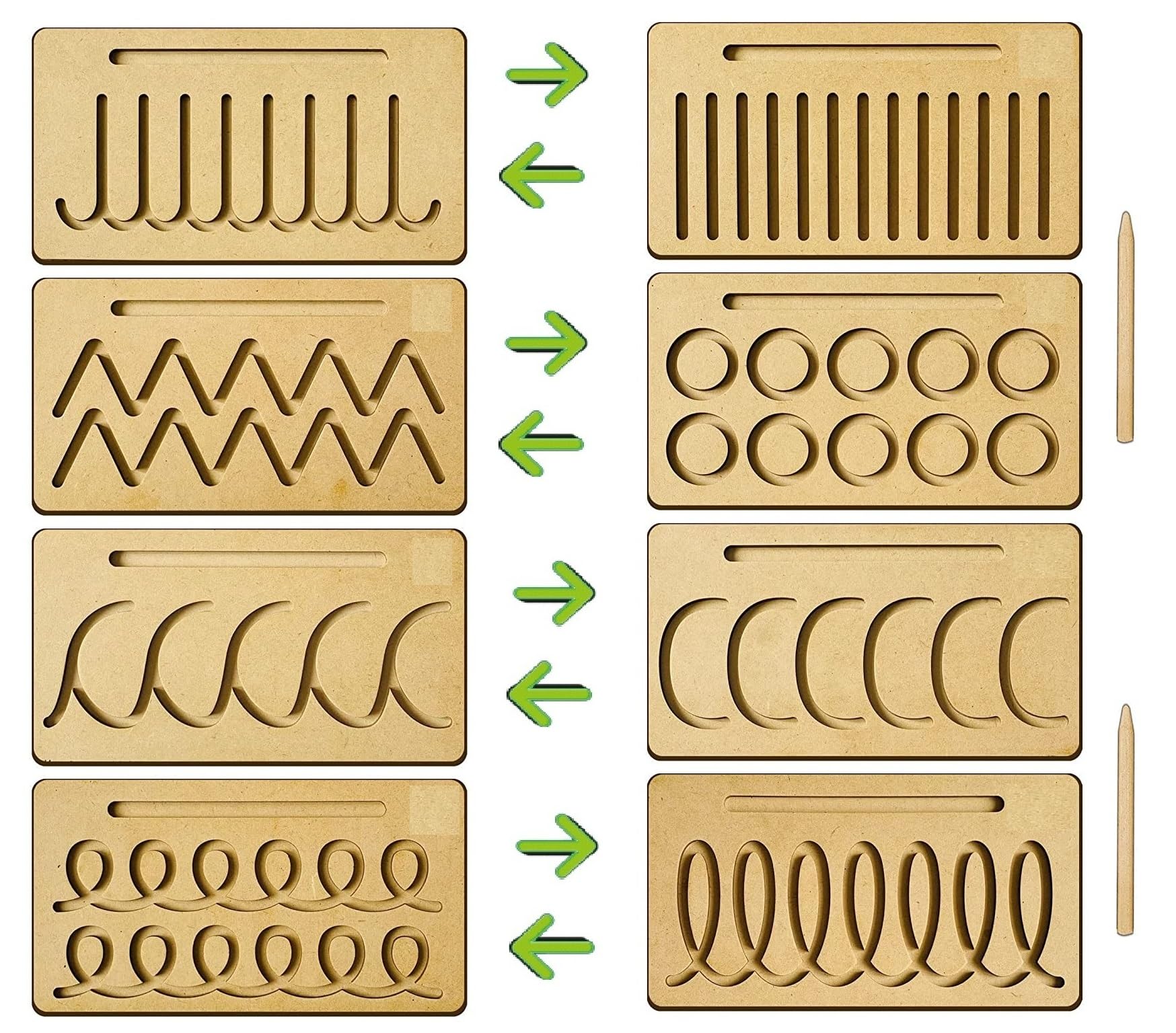 Wooden Tracing Board Pattern and Shape for Kids Educational Handwriting Counting and Learning Slates for Kids Writing Tools Reversible Set of 4 (Set of 8 Pattern) (4 Pieces Only) 07-image-5
