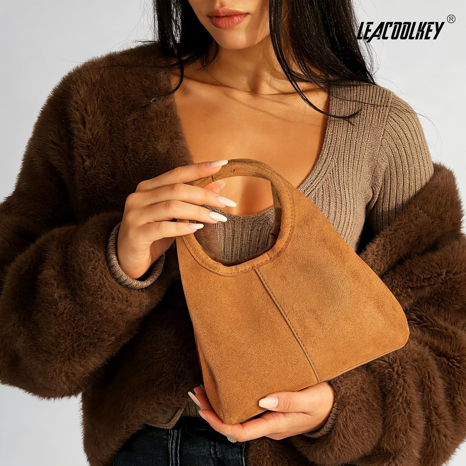 Women's Suede Bag Small Top Handle Handbag Satchel Purse for Women Trendy Designer Shoulder Handbag