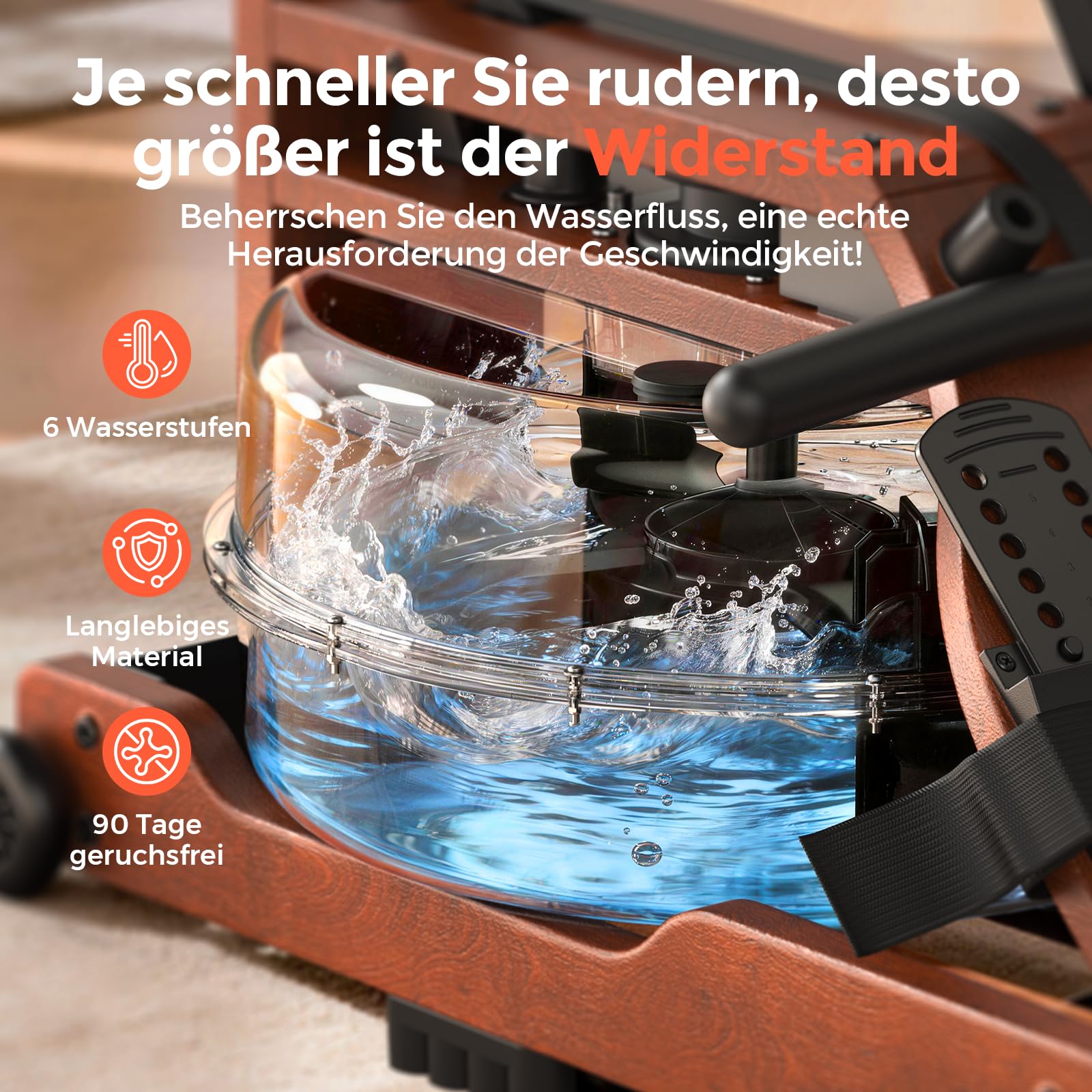 YOSUDA 2026 Neu Rudergerät Wasser, max. 190cm/182kg, 22-Liter-Wassertank, Rudergerät für Zuhause Klappbar Holz mit Bluetooth Display & Verstellbarer Handy-Halter, ultraleise Rudermaschine, waterrower