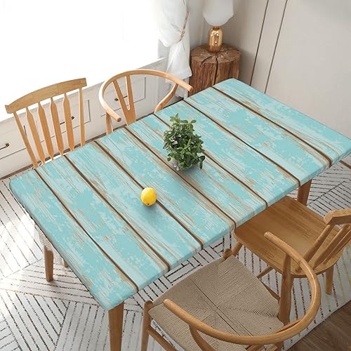 GTEVUTS Mantel rústico de grano de madera azul viejo de 5 pies, ajustable, rectangular, con bordes elásticos retro, tela de poliéster para