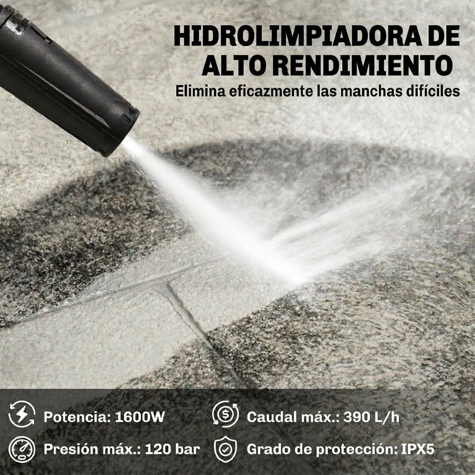 Outsunny Hidrolimpiadora de Alta Presión 1600W 120 Bar 390 L/h Amarillo | Bomba de Aluminio, Parada Automática, Manguera 3 m, Boquilla Ajustable, Ruedas, para Hogar Jardín Coche