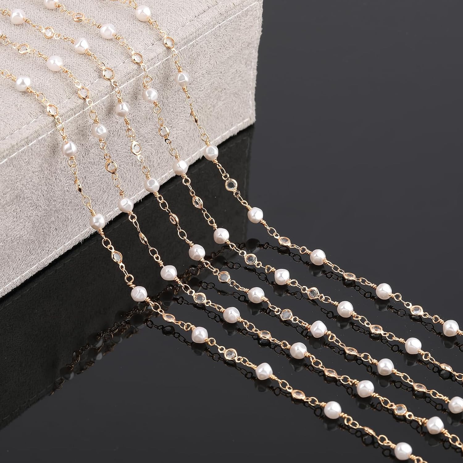 YOUBEIYEE 4 Meters Gold Plated Chain for Jewelry Making Artificial Pearl Chain Roll with Jump Rings and Lobster Clasps Jewelry Supplies Findings