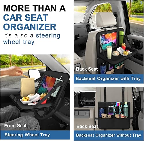 Miniatura 4 de Paquete de 2 organizadores para asiento trasero de automóvil con bandeja, almacenamiento de automóvil de 11 bolsillos con soporte para tableta y