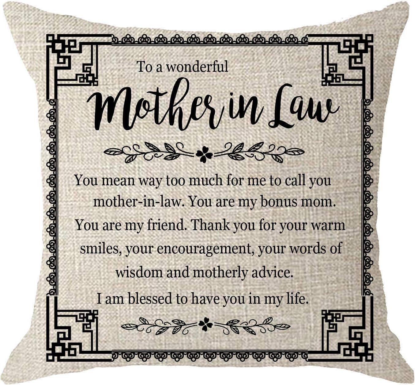 NIDITW Nice Mother-in-Law Stepmother Birthday Gift to A Wonderful Mother-in-Law Body Cream Burlap Throw Pillow Cover Pillowcase Pillow Sham Sofa Couch Decorative Square 18x18 inches