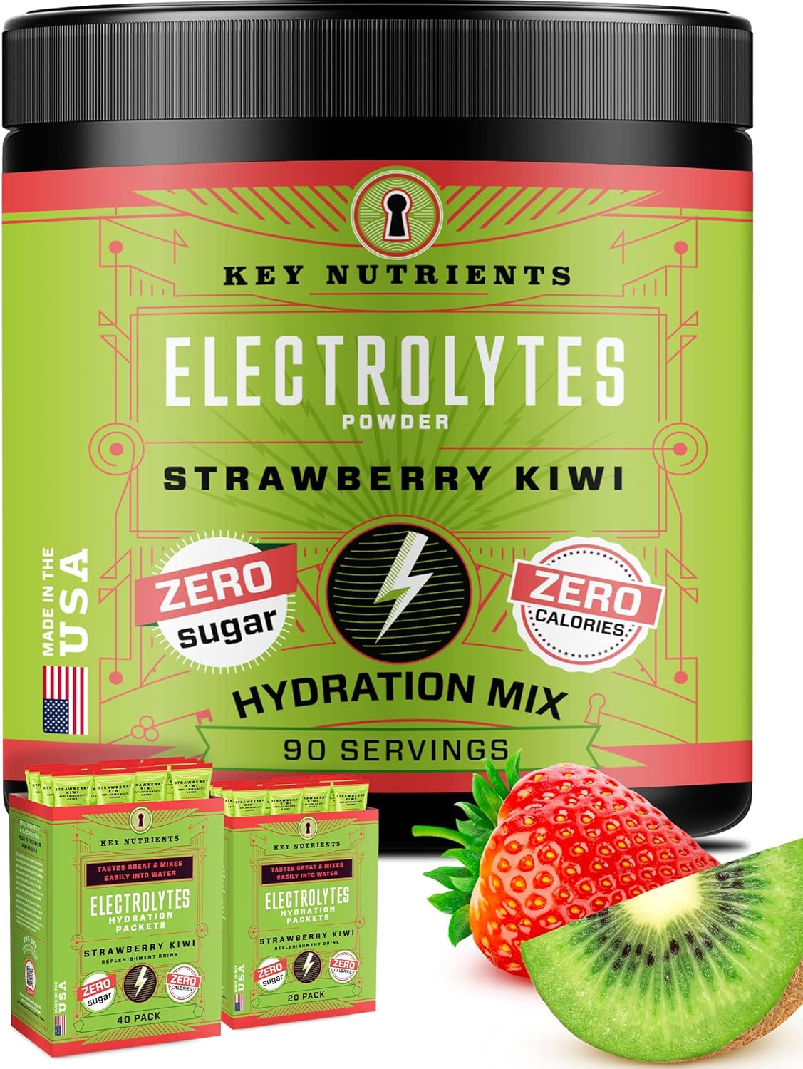 Key Nutrients Electrolytes Powder 90 Servings Juicy StrawberryKiwi Electrolyte Drink Mix