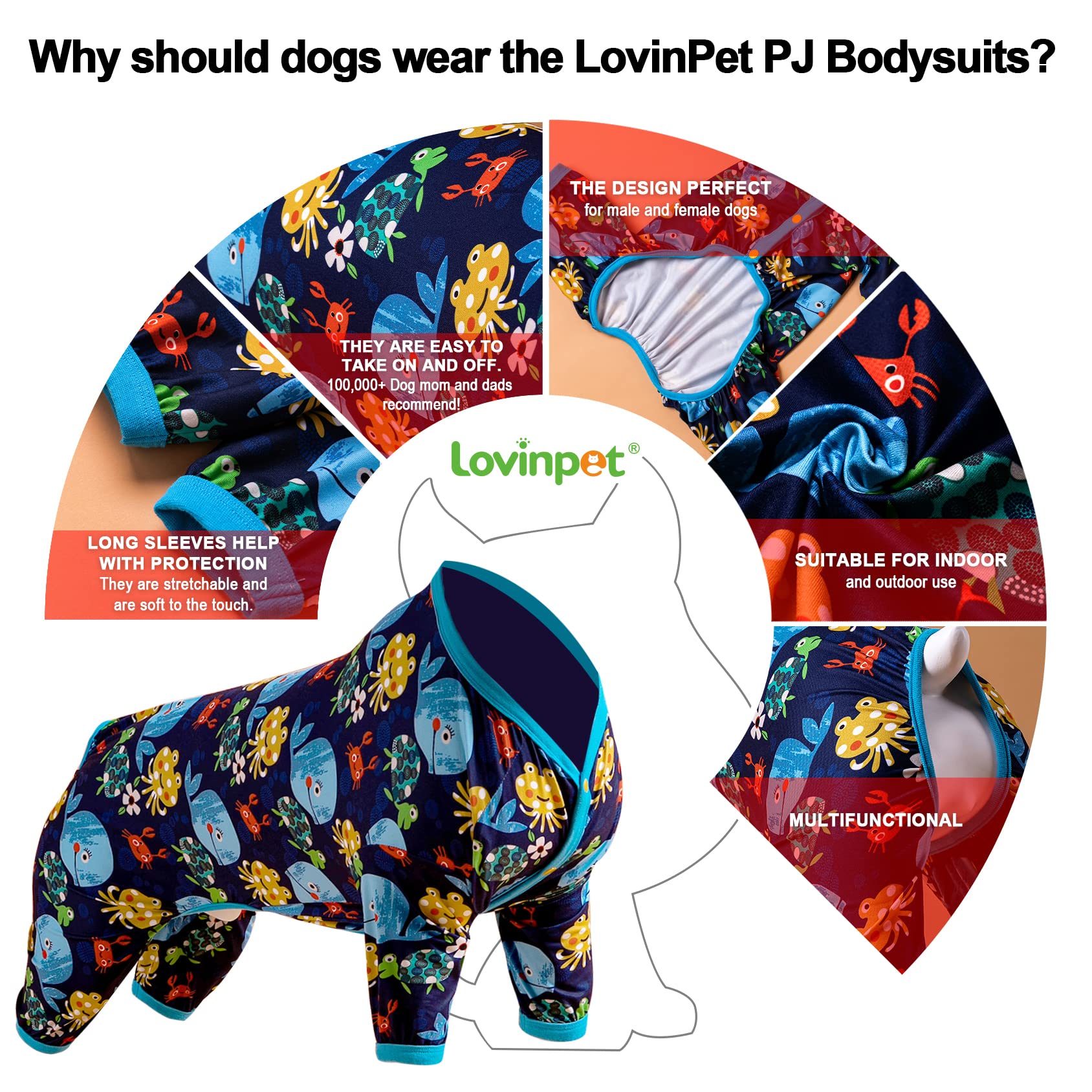 LovinPet Pajamas for Large Dogs Lightweight Stretch Knit Pullover Dog Shirt, Marine Life Print - Image 3