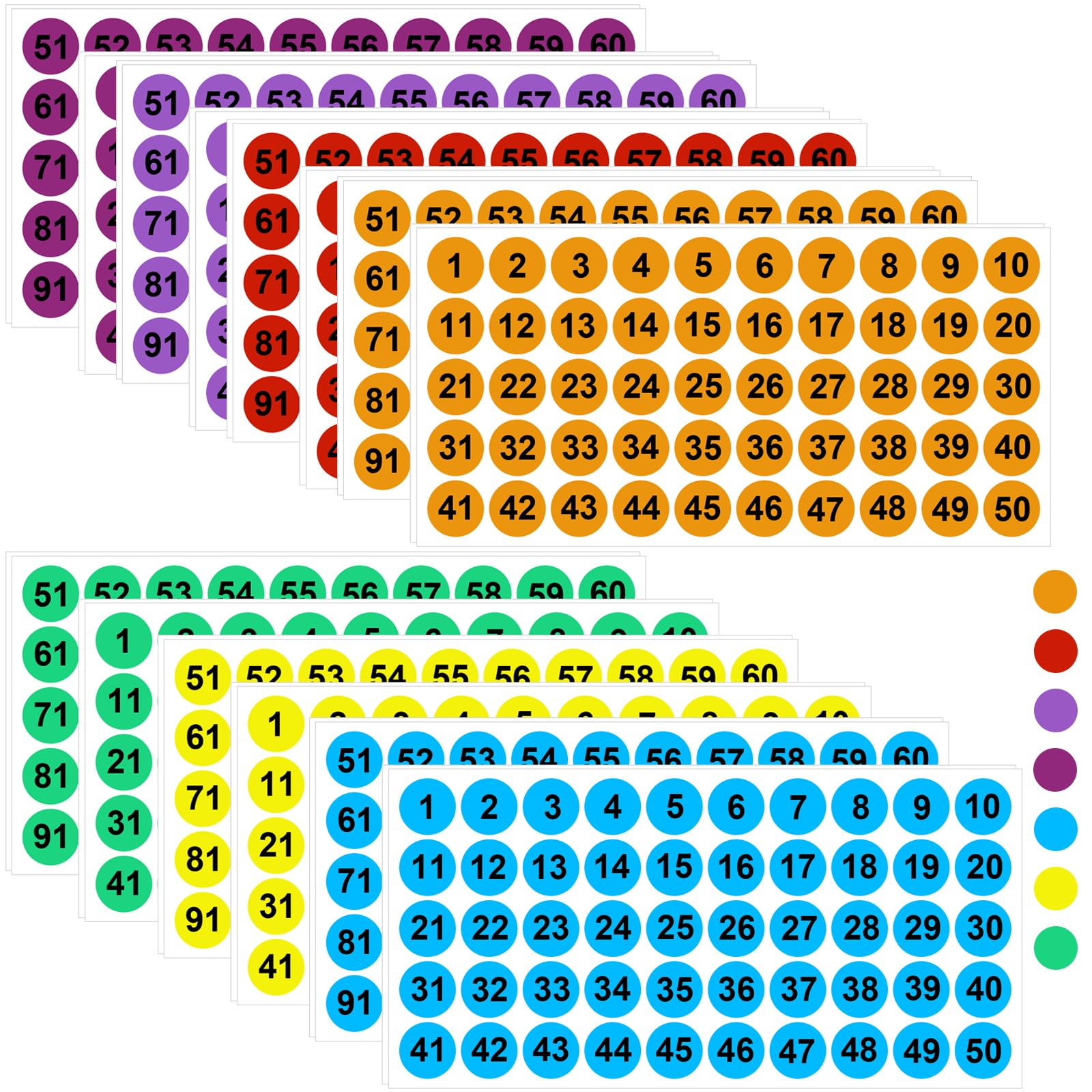 NICKLIN 28 Hojas Pegatinas Numéricas,Pegatinas de Números de 1 a 100 Autoadhesivos,25mm Redondas Adhesivos Numéricos,7 Colores Etiquetas Numeros Adhesivos para Cajas de Almacenamiento,Armarios