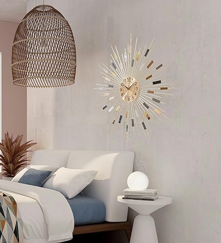 Miniatura 66 de Reloj de pared grande de 39 pulgadas, estilo nórdico naranja moderno, funciona con pilas, reloj decorativo de metal silencioso para sala de estar