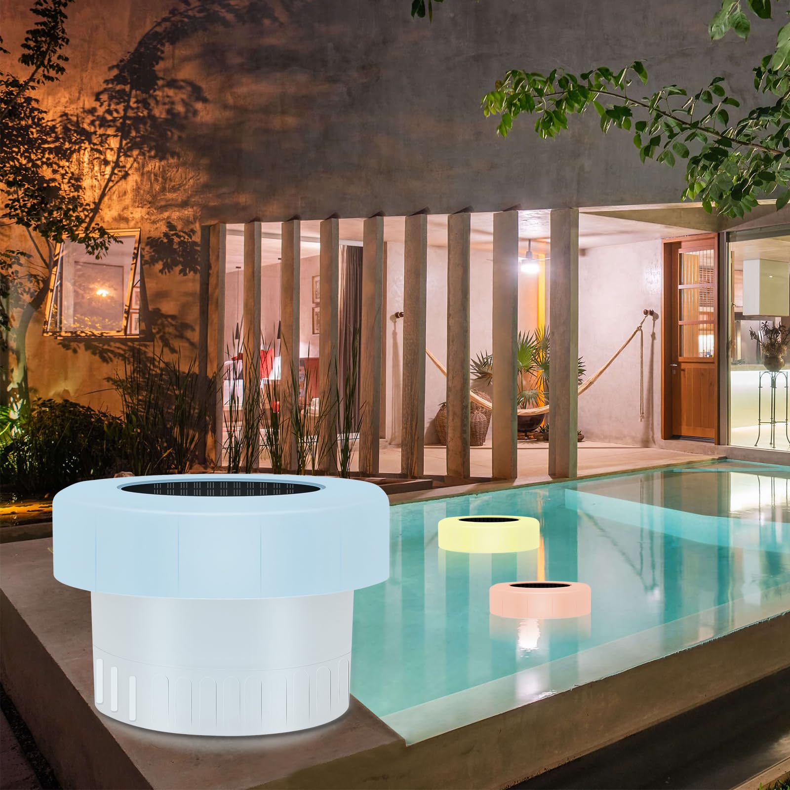 Semlos Pool Chlorine Floater with 8 Color-Changing LED Lights - Solar Powered, Fits 1" and 3" Tablets - Perfect for Pool, Spa, and Hot Tub(Chlorine Tablets are Not Included)