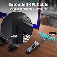 Vista 3 de Concentrador USB 3.0 de 4 pies con 7 puertos para escritorio, 4 puertos USB-A y 3 puertos USB-C de aluminio, concentrador extensor USB de 5 Gbps