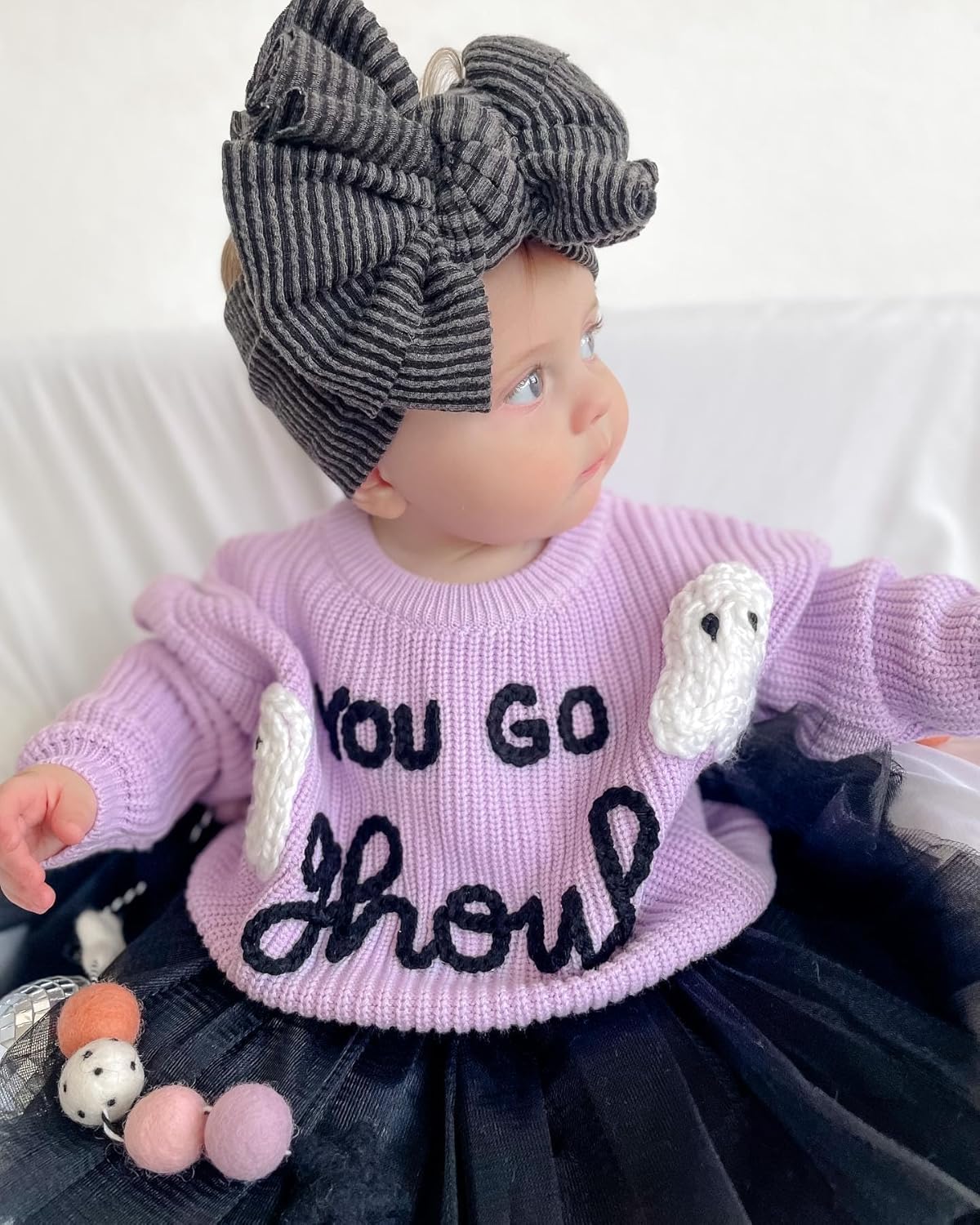 Hoanselay Halloween Baby Clothes Ghost Embroidery Sweater Knitted Pullover Sweatshirt Tops Toddler Fall Halloween Outfits (4-5 Years,Purple A) - Image 3