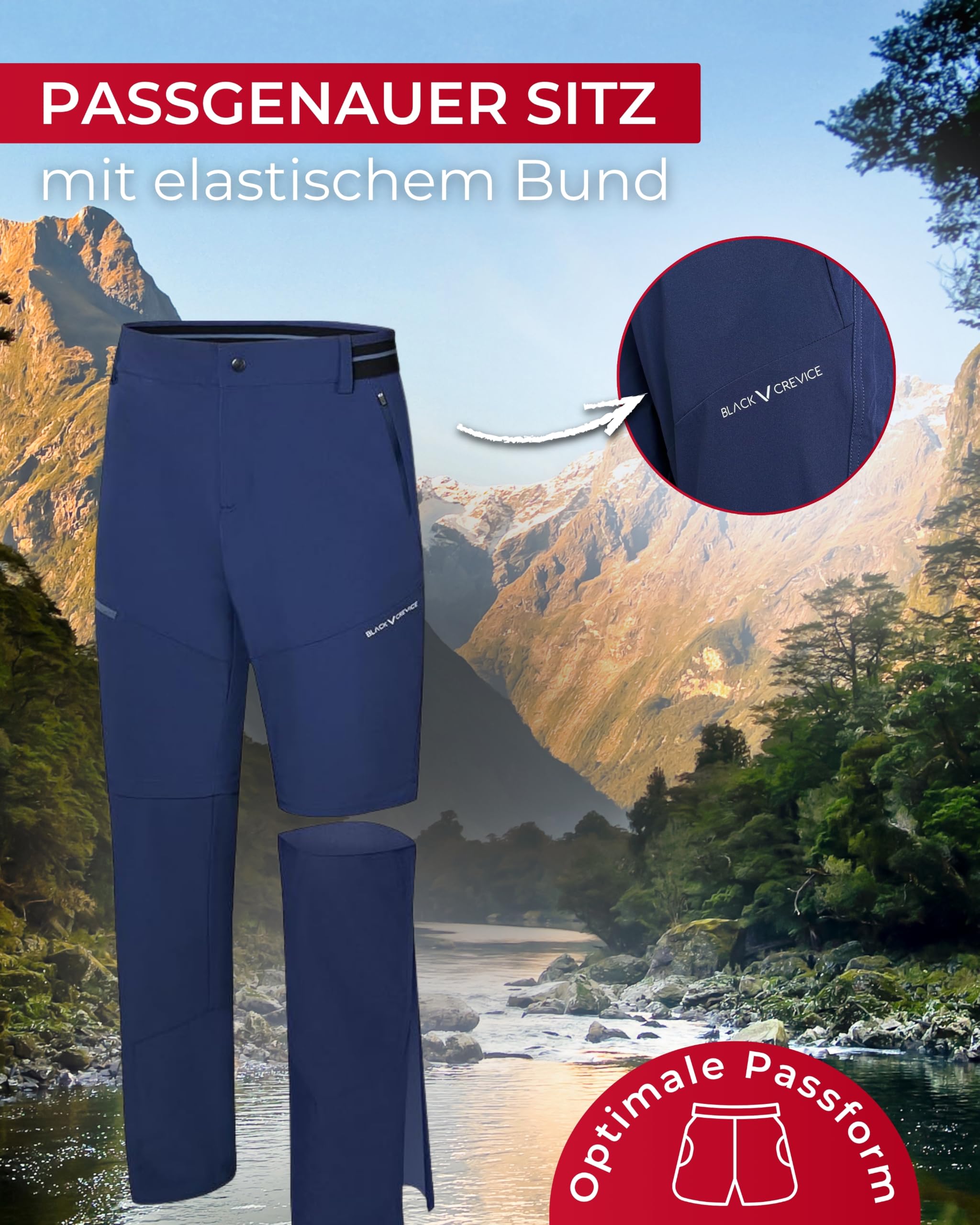 Black Crevice Herren T- Zip Off Leg Trekkinghose I Herren Wanderhose mit abnehmbaren Beinen I atmungsaktive, strapazierfähige & Wasserabweisende Outdoor-Hose