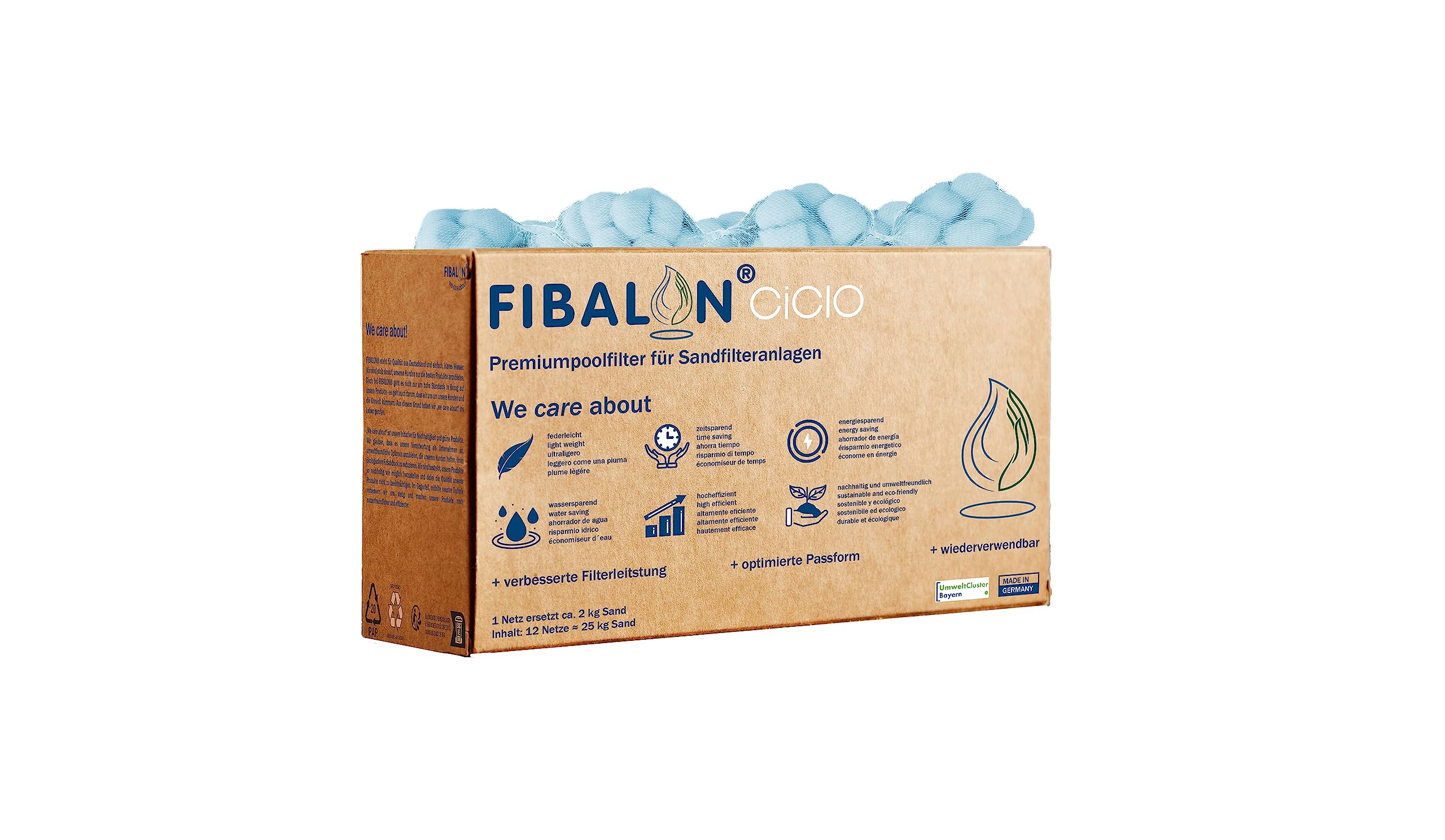 CiCLO® Pool Premium Bolas de filtro para sistemas de filtración de arena, 12 redes, material de filtro sostenible y respetuoso con el medio ambiente, con el mejor rendimiento de filtro,