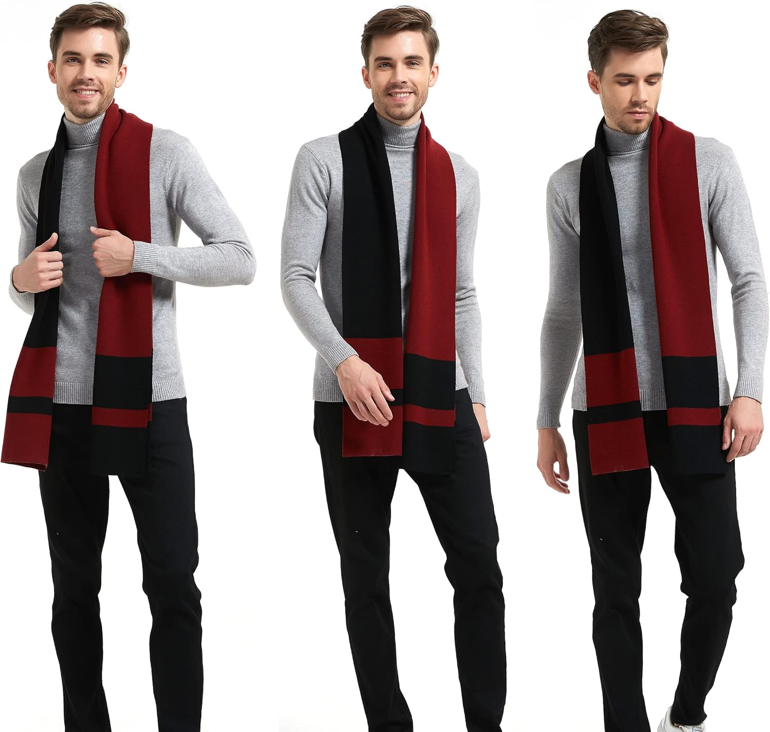 Men Winter Cashmere Scarf Wool Soft Warm Knitted Casual Scarves for Men - Image 2