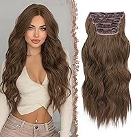 Vista 16 de FESHFEN Extensiones de Cabello con Clip - 4 PIEZAS Extensiones de Cabello Largas Onduladas Gruesas con Mechas con Clip Postizos de Cabeza Completa
