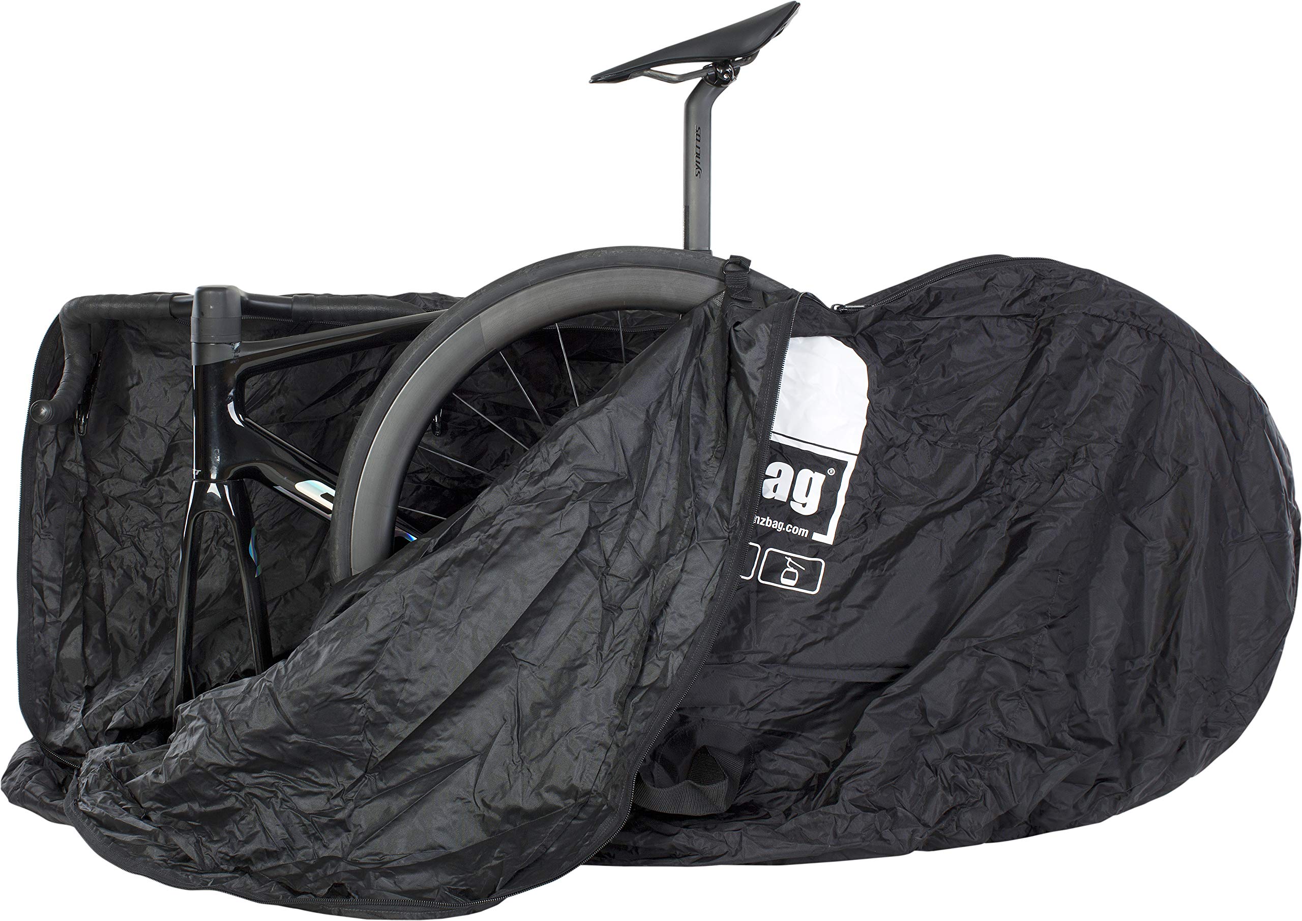 TranZbag ORIGINAL Sac de transport pour vélo, protection de transport pour roues de 26" à 29+" (pliable, encombrement minimal, bandoulière, utilisation universelle, double fermeture éclair), noir
