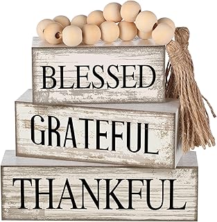 4 Pcs Farmhouse Wooden Tabletop Decor Neutral Farmhouse Tiered Tray Deco...