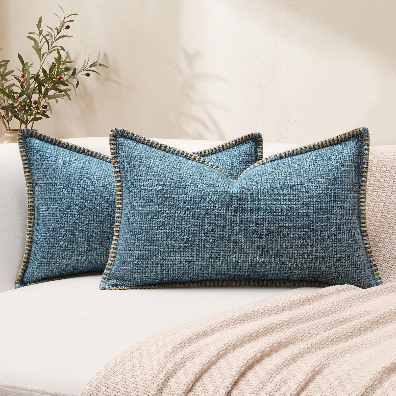 Artscope Pack of 2 Linen Textured Cushion Covers 40x60cm Blue