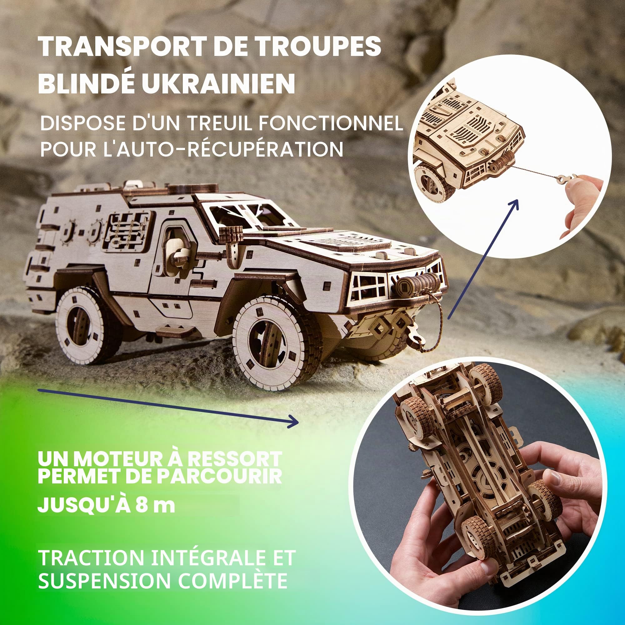 UGEARS Dozor-B Maquette en Bois a Construire Voiture - Puzzle 3D Bois Véhicule de Combat Mecanique - Casse Tete Adulte Construction Bois Puzles 3D pour Assembler et Améliorer la Créativité