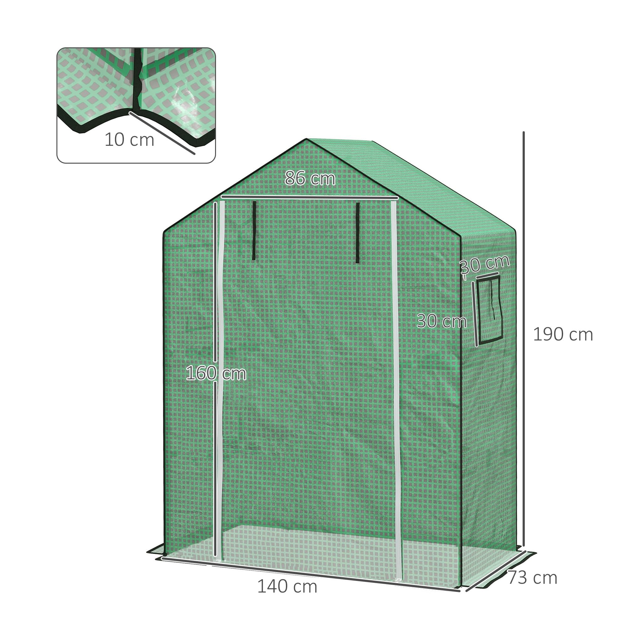 Outsunny Gewächshausfolie 1,4 x 1,9 m, wasserdicht Gartenfolie mit UV Schutz Fenster, Reißfest Folie aus Polyethylen, Abdeckplane für Treibhaus, Tunnelfolie für Außenbereich, NUR Folie, Grün