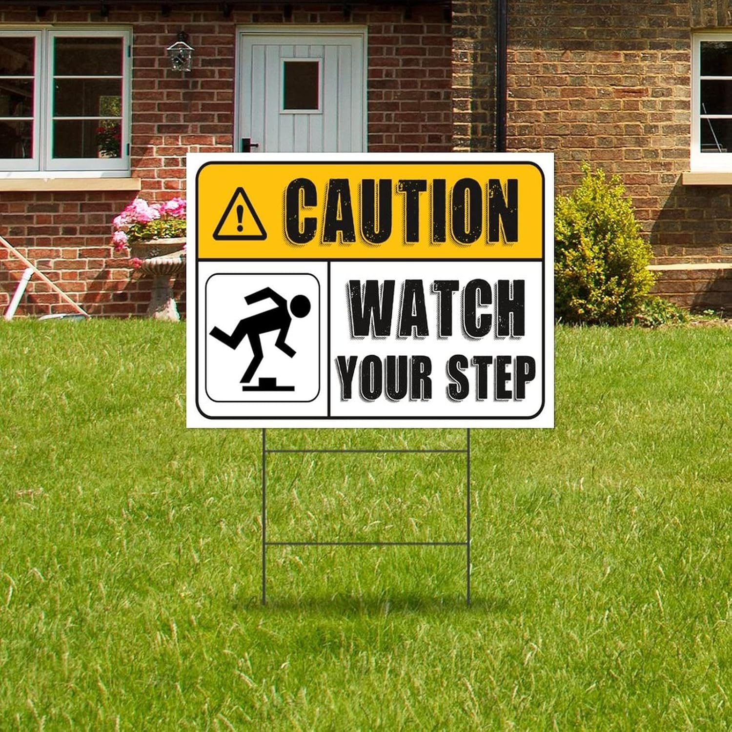 Caution Watch Your Step Yard Signs Warning Sign with Stakes Notice Attention Funny Sarcastic Sign 18x24in Durable Weather Outdoor Decorations Signs for Home Yard Lawn Party Decor