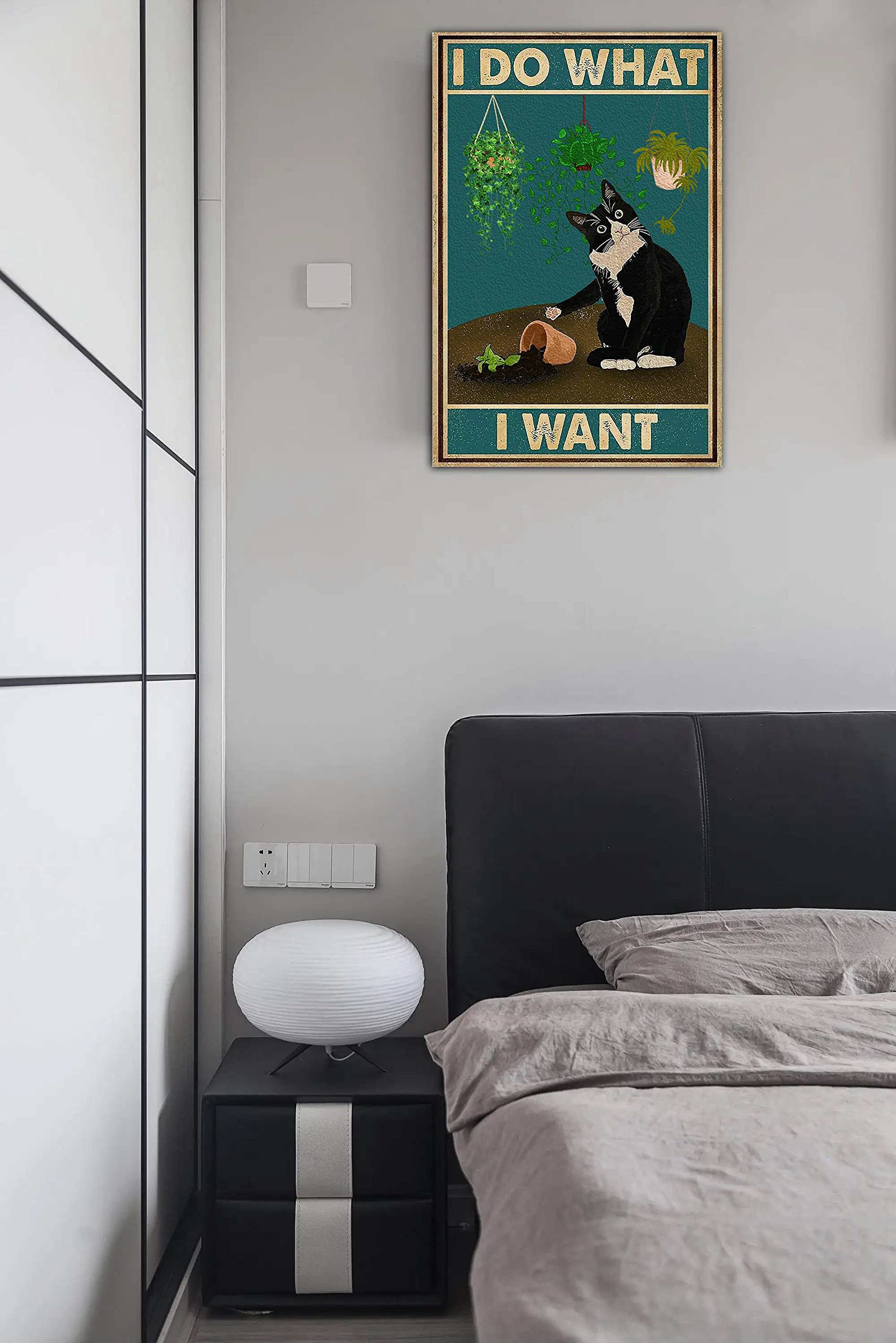 Targa in metallo vintage con gatto nero divertente When Visiting My House Please Remember, decorazione da parete, 30 x 20 cm (266