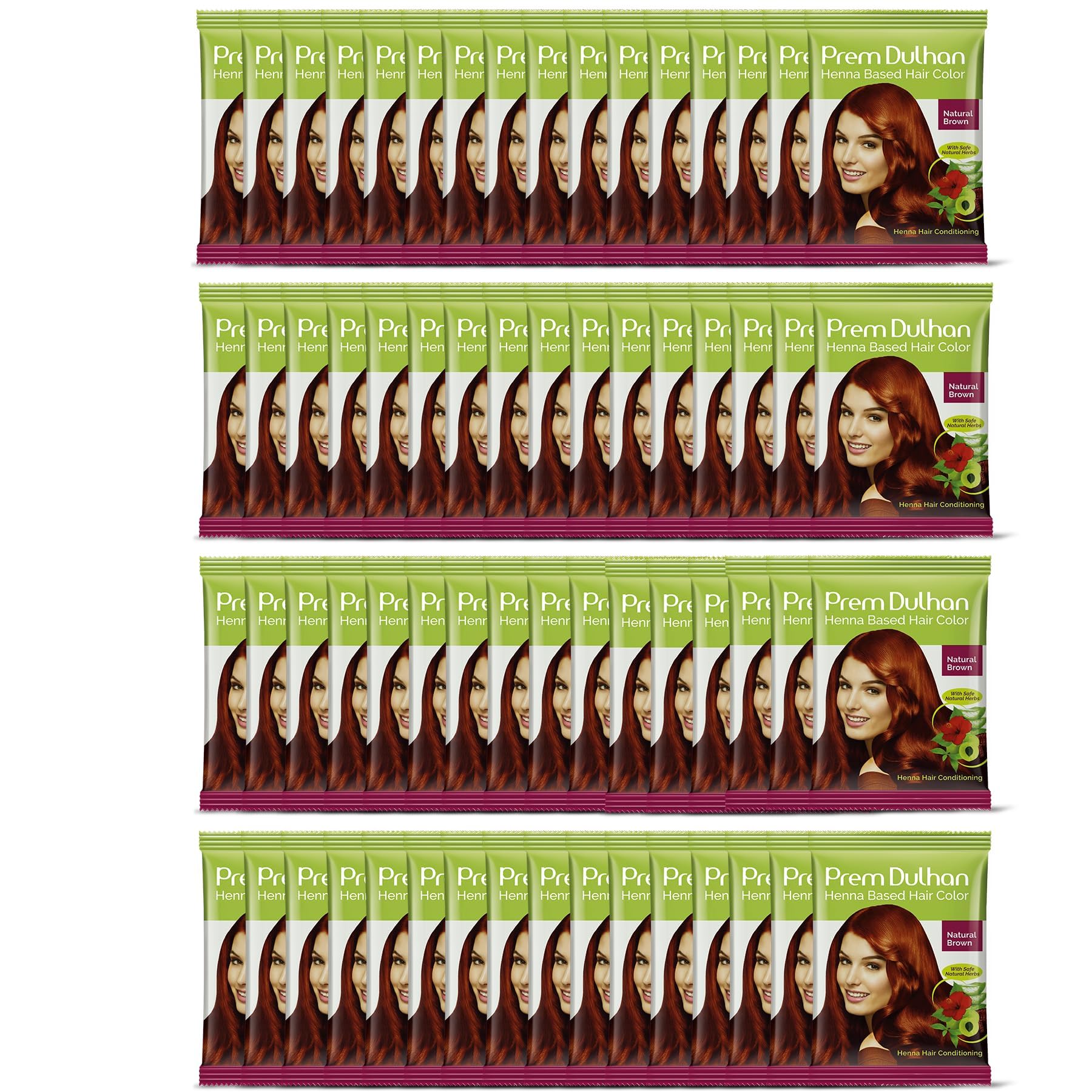 Prem DulhanHenna-Based Hair Color (15 GMS/0.52 Ounce) for Vibrant & Long Lasting Results, Natural Brown Shade, Ammonia-Free & PPD-Free Coloring, Sachets (750 g/ 26.45 Ounce (Pack of 50)