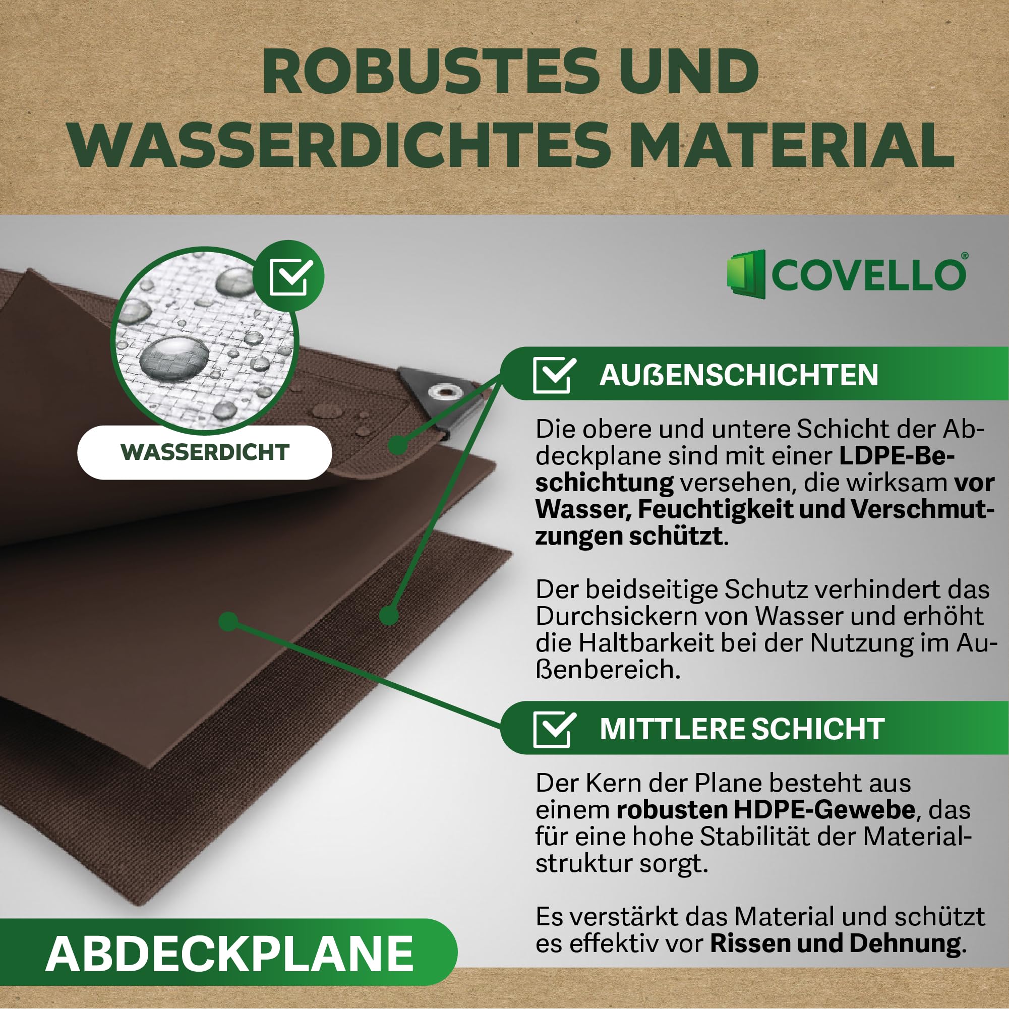 Covello Telo impermeabile esterno 180g/m² Professional Line | Telo occhiellato 8m x 3m | Telo impermeabile | Resistente ai Raggi UV Agli Strappi | Telone multifunzionale per la protezione