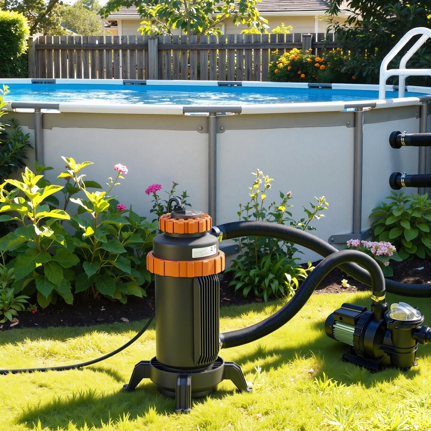 Calentador eléctrico para piscinas, diámetro de 29 x 42 cm, calefacción de piscina, calefacción de piscina, eléctrica para la mayoría de las piscinas pequeñas, protección contra fugas