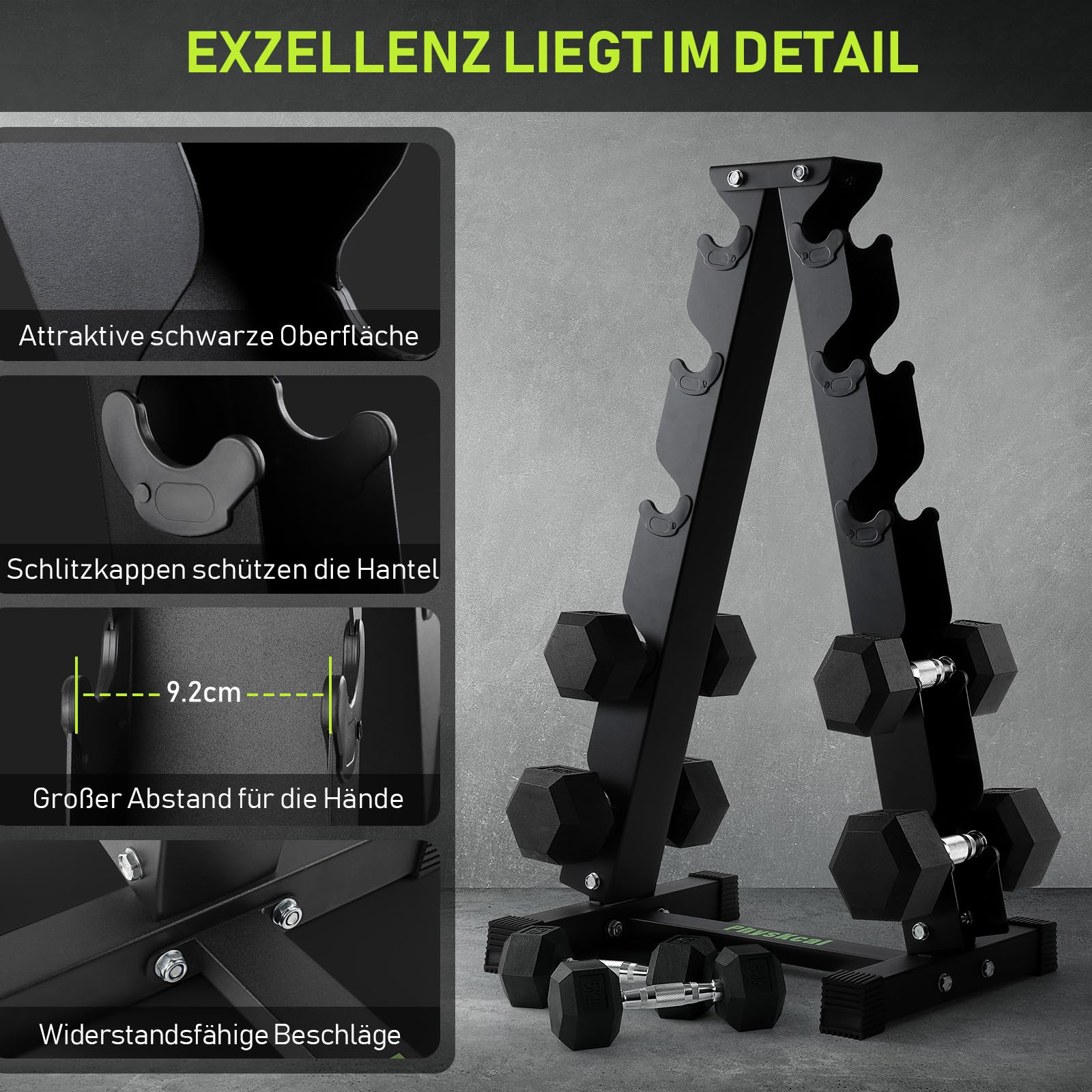 PhysKcal Supporto per manubri, piccolo supporto per manubri, supporto verticale per la palestra a casa