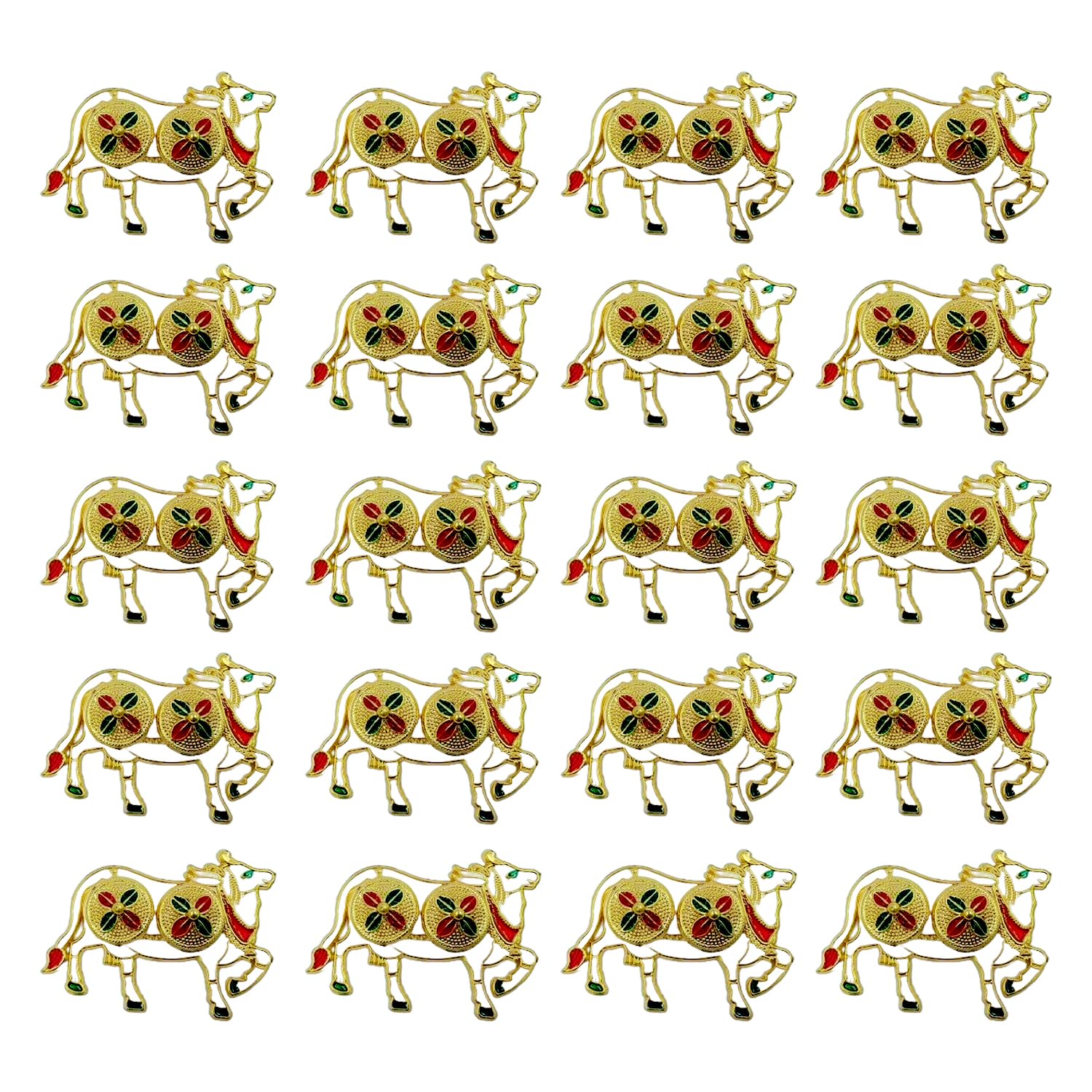 Soul Artisan Pichwai Cow Double Kumkuma Holder Chimil Box - Plastic Golden Metallic Color (Pack of 20) - Decorative Art Design Tilak Daani, Sindoor for Women Return Gift, Diwali, Weddings, Pooja