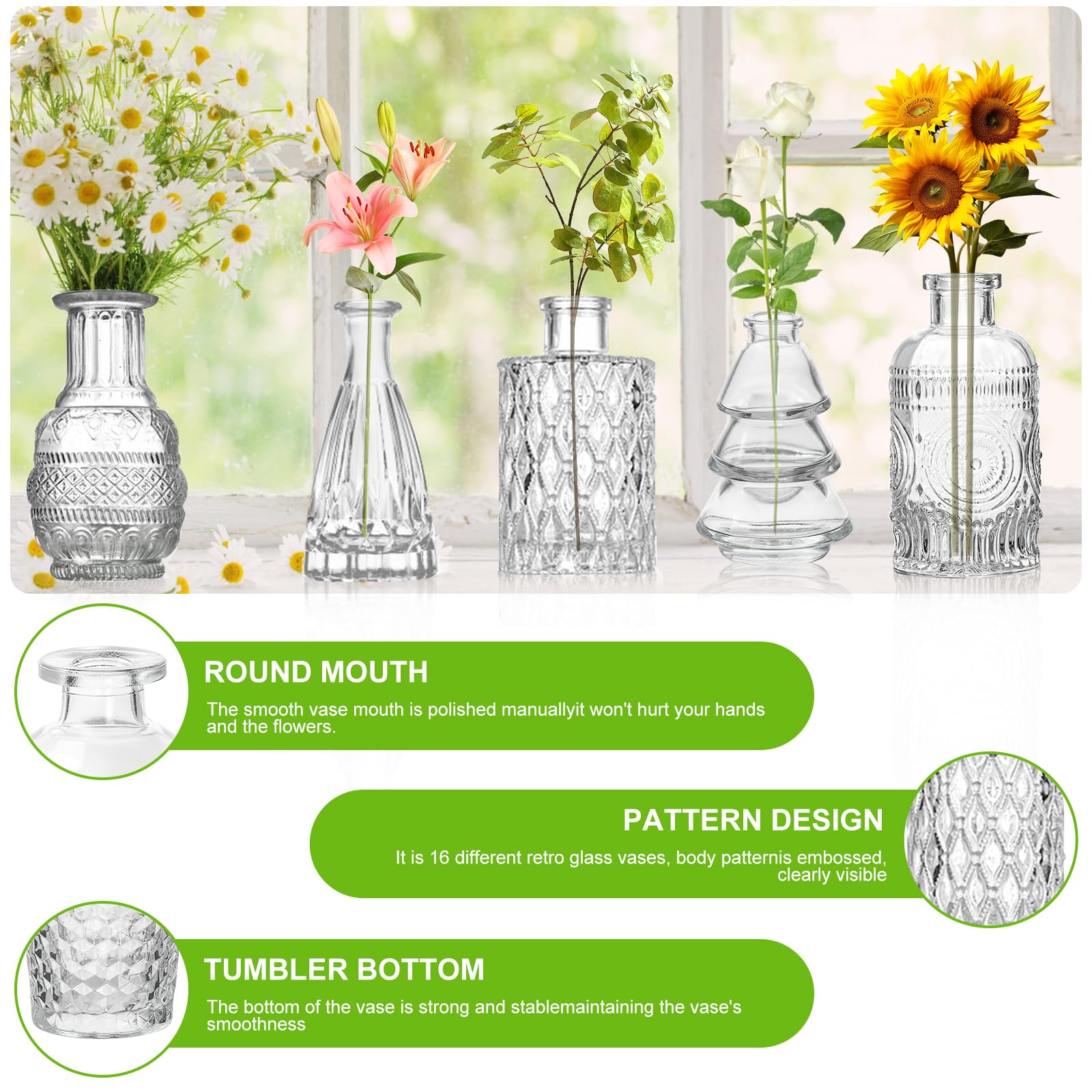 Vaso Per Piante Da Interno Set De 8 Petits Vases En Verre Mozvvco - Style Vintage Pour Fleurs Fraîches - Décoration Table Et Mariage Decoration Murale
