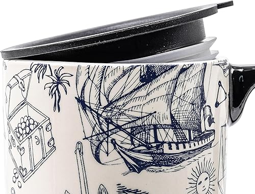 Miniatura 8 de Topadorn Taza de cerámica de porcelana con latte de té, taza de café con caja de regalo, 17 onzas. Taza de viaje con tapa, estilo vintage de