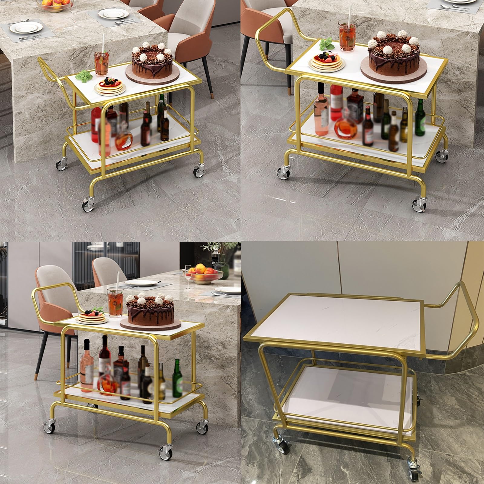 Carrito de servicio de habitación de hotel de 2 niveles, marco reforzado, pintura para horno de alta temperatura, lados de seguridad elevados, ruedas grandes de 3 pulgadas con frenos, perfecto para un