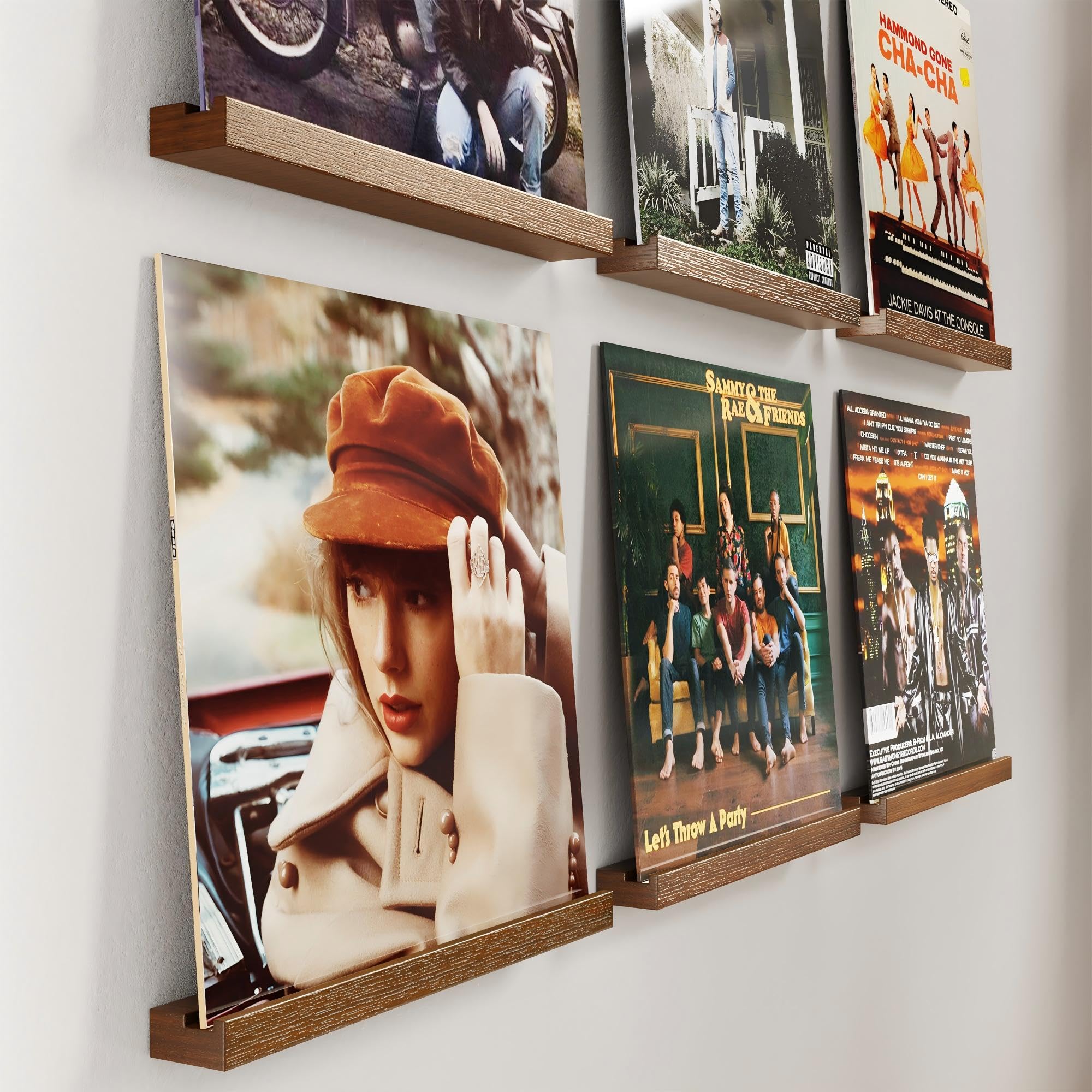 6 Stück Schallplatten Wandhalterung, Holz Vinyl Halter, Schallplatten Regal Halter Wand, Vinyl Wandhalterung, Zur Platzierung Von Schallplatten, CD, Fotoalben Und Sammlungen(Nussbraun)