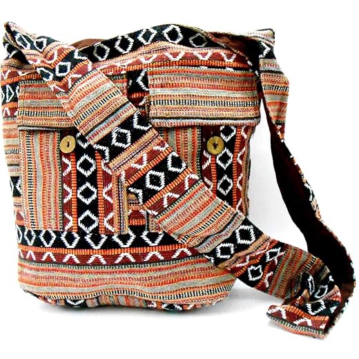 Crafts of India Brown Geometrical design Cotton Woven Handmade Crossbody Boho Women Shoulder sling Bag