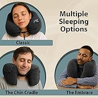 Vista 6 de FLOWZOOM Almohada inflable para el cuello para viajar en avión, almohada de avión con capucha en forma de H con 5 modos de repetición, inflado